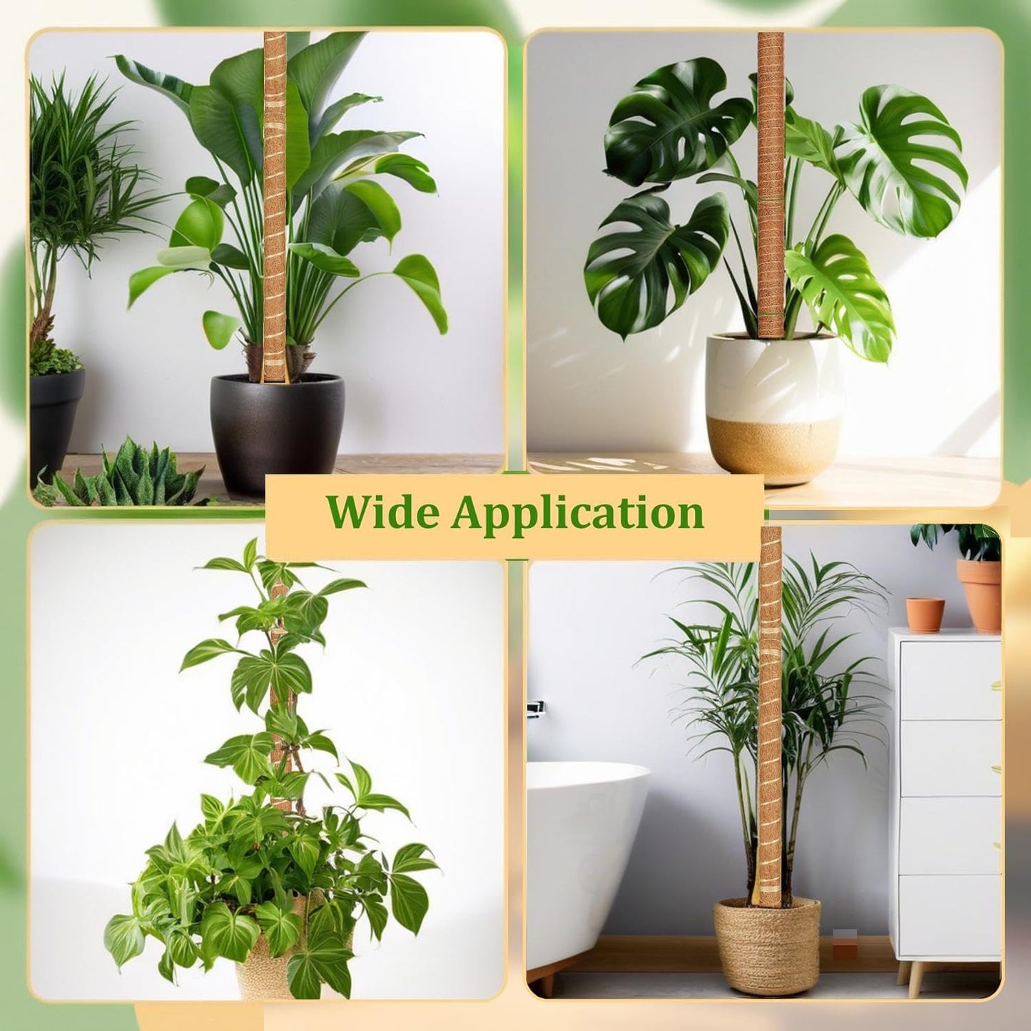 Moss Pole, 4 Pack 15Inch Monstera Plant Support Stackable Moss Poles for Plants, Moss Sticks with 15pcs Labels and 78in Garden Ties,Monstera Plant Stake for Climbing Plants,Can Stacked Up to 42”