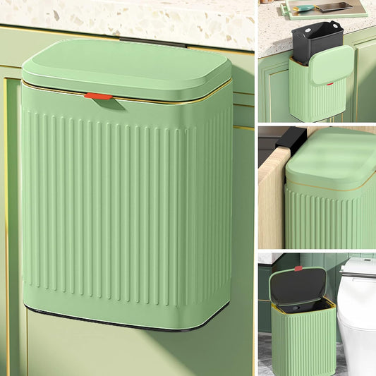 GloDeals Kitchen Trash Can with Lid, 2 in 1 Small Garbage Can Compost Bin Countertop, Wall-Mounted Under Sink Indoor Trash Bin for Kitchen, Bathroom, Cabinet Trash Can Hanging (Vintage Green/2.1Gal)
