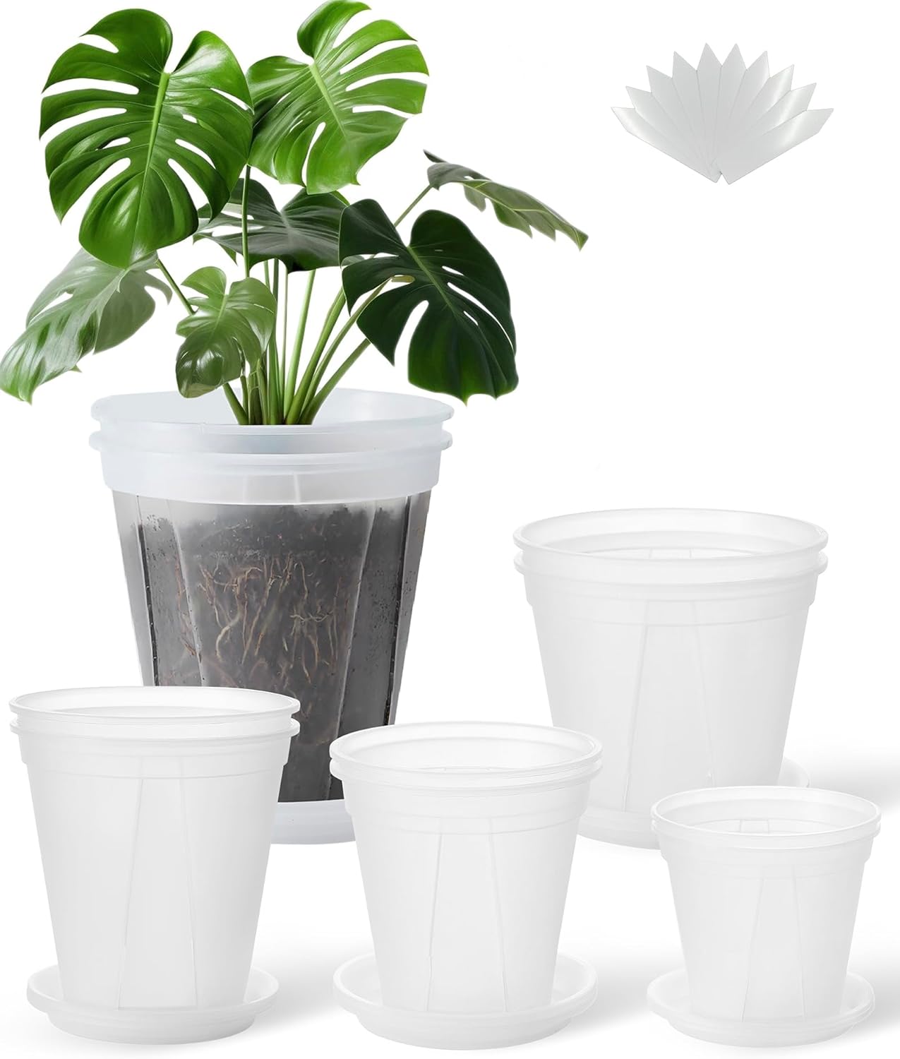 Large Clear pots for Plants with Saucers,10 pcs 9.5/8.3/7/6/5 inch Thick Plastic Nursery pots for Plants with Drainage Holes for Monstera Plant Live,Succulents etc - Indoor and Outdoor use