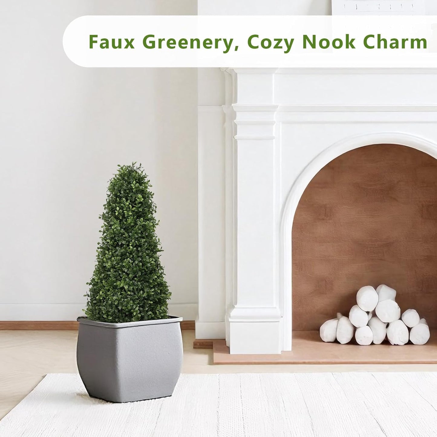 3ft Artificial Boxwood Topiary Trees (Set of 2) - UV Resistant Faux Plants Outdoor, Realistic 36" Fake Cone Bushes and Shrubs for Front Porch, Planter, Patio - Low Maintenance & Evergreen