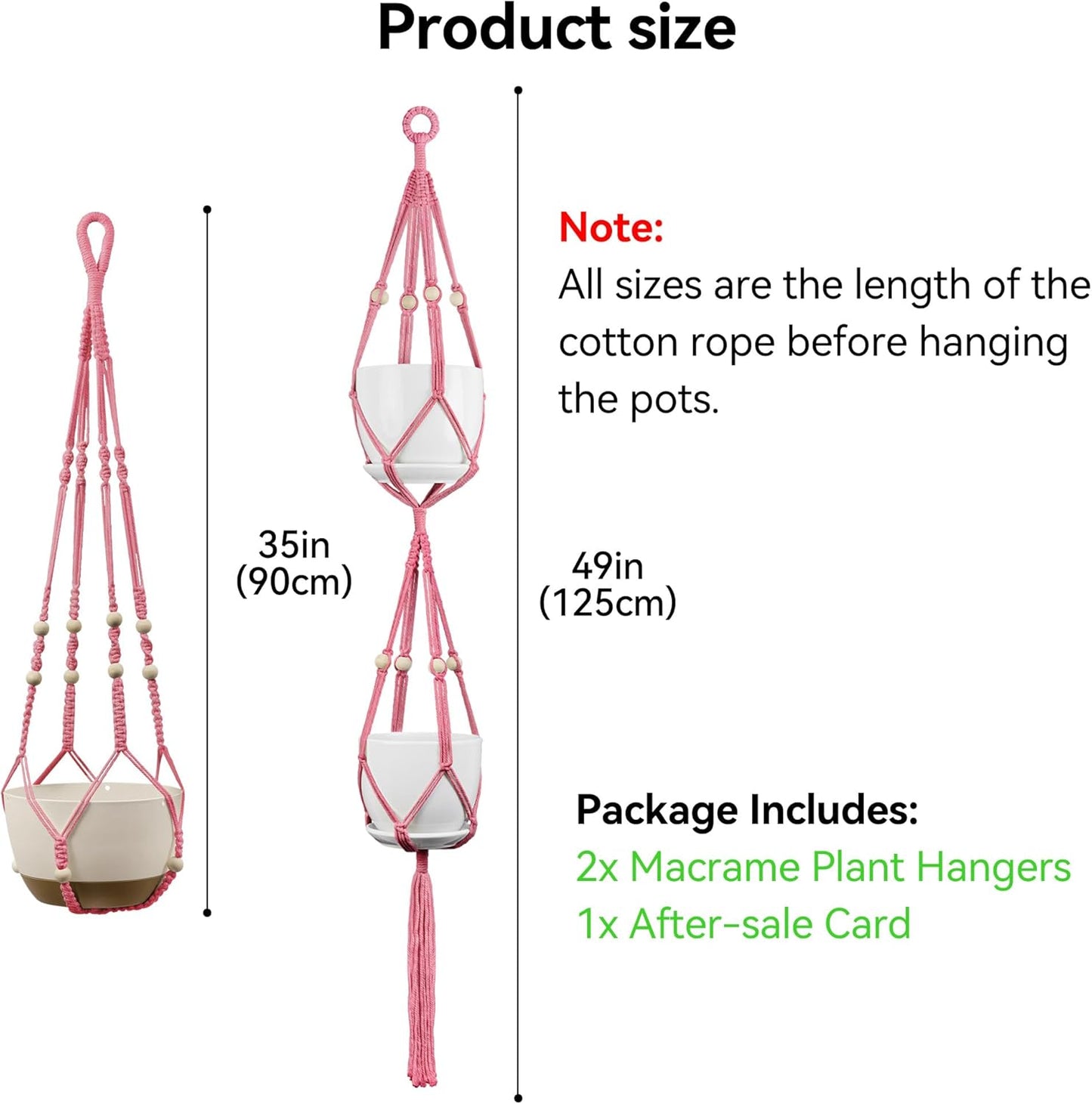 USLAI Macrame Plant Hanger Indoor Outdoor, Up to 4-15 inch Pot, Heavy 20lb Planters, Extra Long Strong Hanging Planter Basket Holder, Boho Home Decor, 35+49 Inch, Yellow (POTS NOT Included)