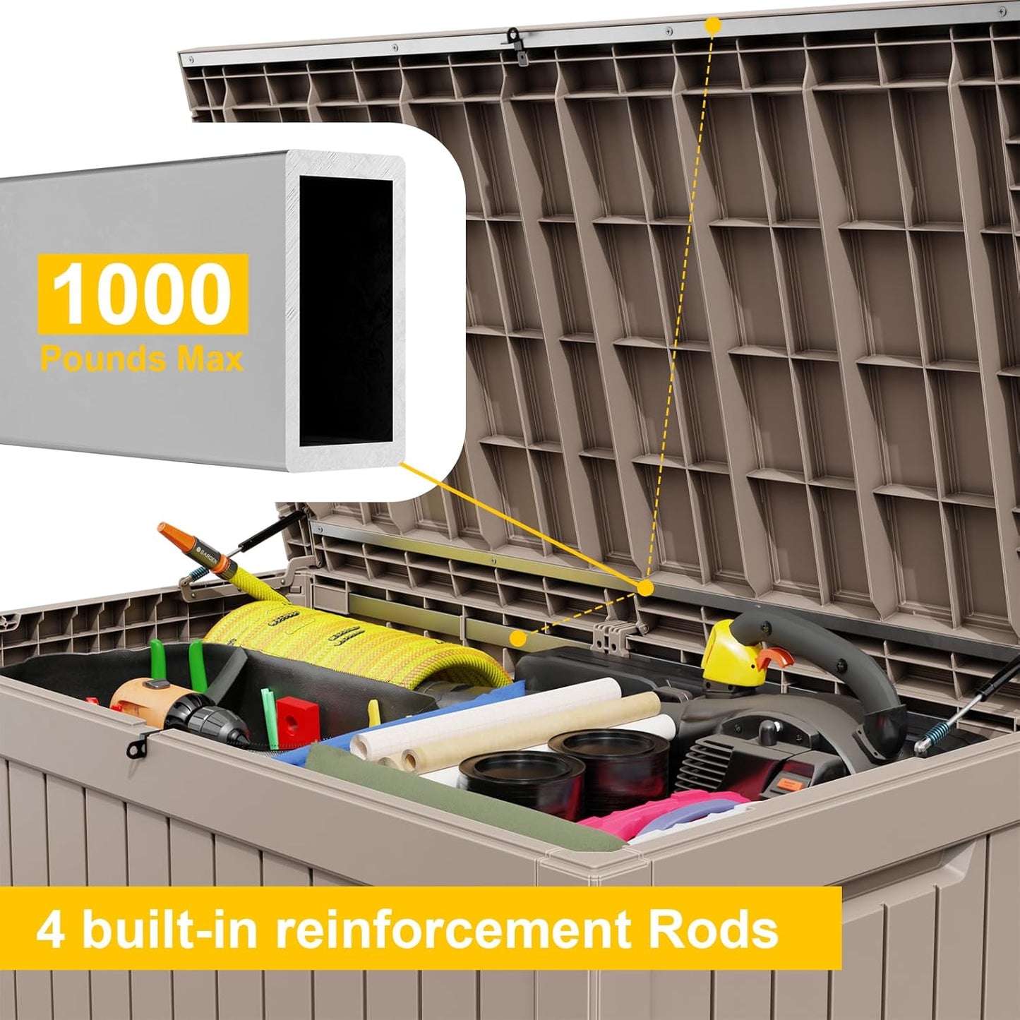 DRATO 230 Gallon Deck Box, Waterproof Resin Large Outdoor Storgae Box for Patio Furniture, Patio Cushions, Gardening Tools, Pool and Sports Supplies, Lockable