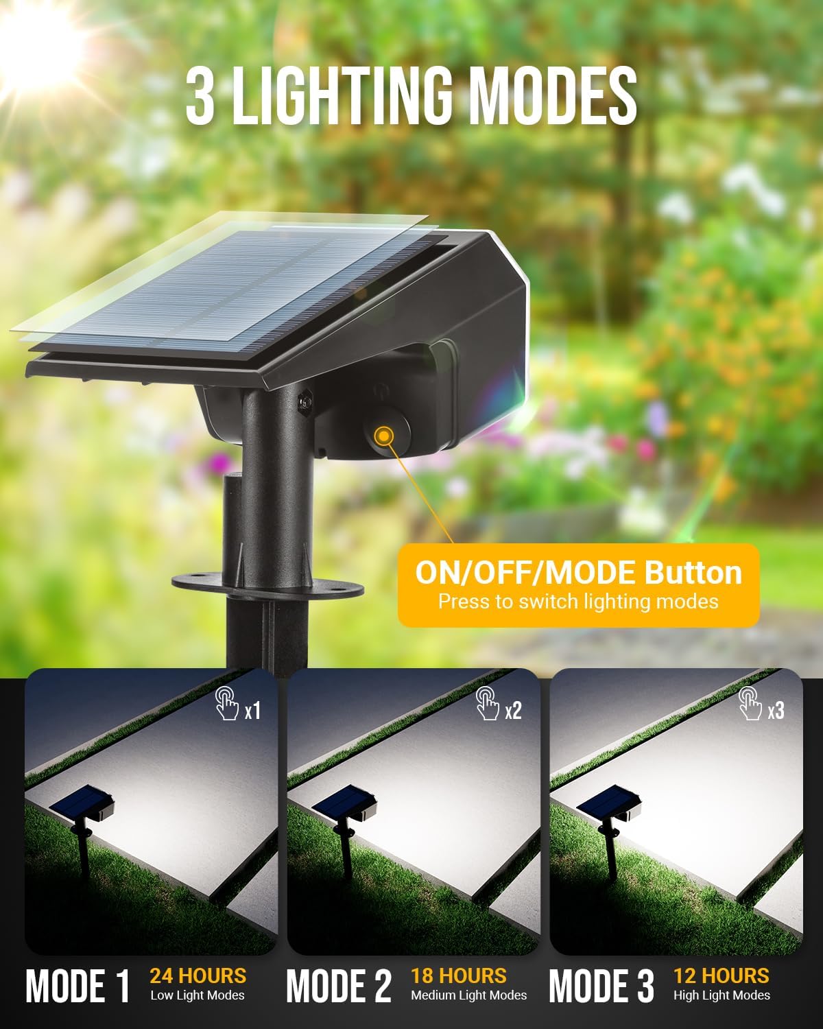 Solar Spot Lights Outdoor Waterproof Landscape Spotlights 63 LEDs 3 Lighting Modes IP65 Solar Spot Lights for Outside, Backyard, Garden, House, Garge-4 Pack Cool White