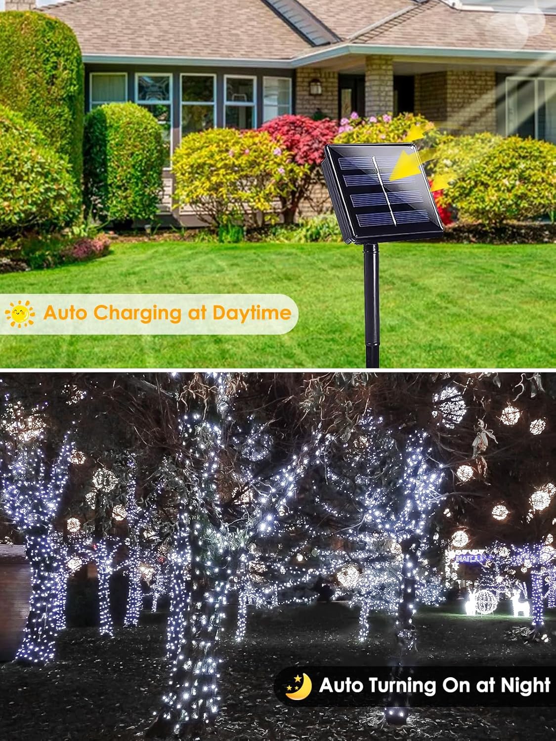 4-pack Solar Christmas Lights Outdoor Waterproof, 400LED 132FT Solar String Lights with 8 Lighting Modes, Tree Light Green Wire for Xmas Tree Party Wedding Garden Yard Fence Decoration (Cool White)