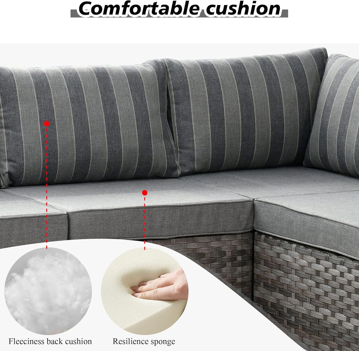 HOOOWOOO 12 Piece Modular Patio Outdoor Sectional Furniture Sofa Set,Wicker Conversation Set,Out Door Couch Set with Wide Arm for Outside All Weather(Grey Stripes)