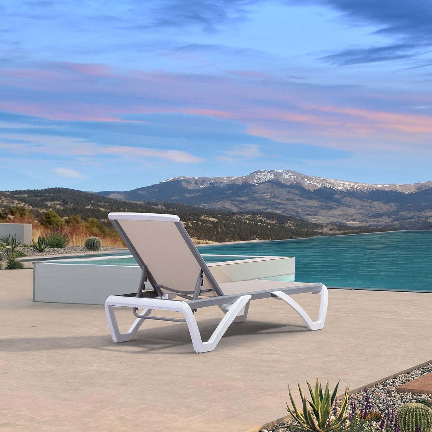 PURPLE LEAF Patio Chaise Lounge Chair Outside Aluminum Plastic Stackable Tanning Chairs for Pool Sunbathing Beach Deck Outdoor Lounger, Khaki