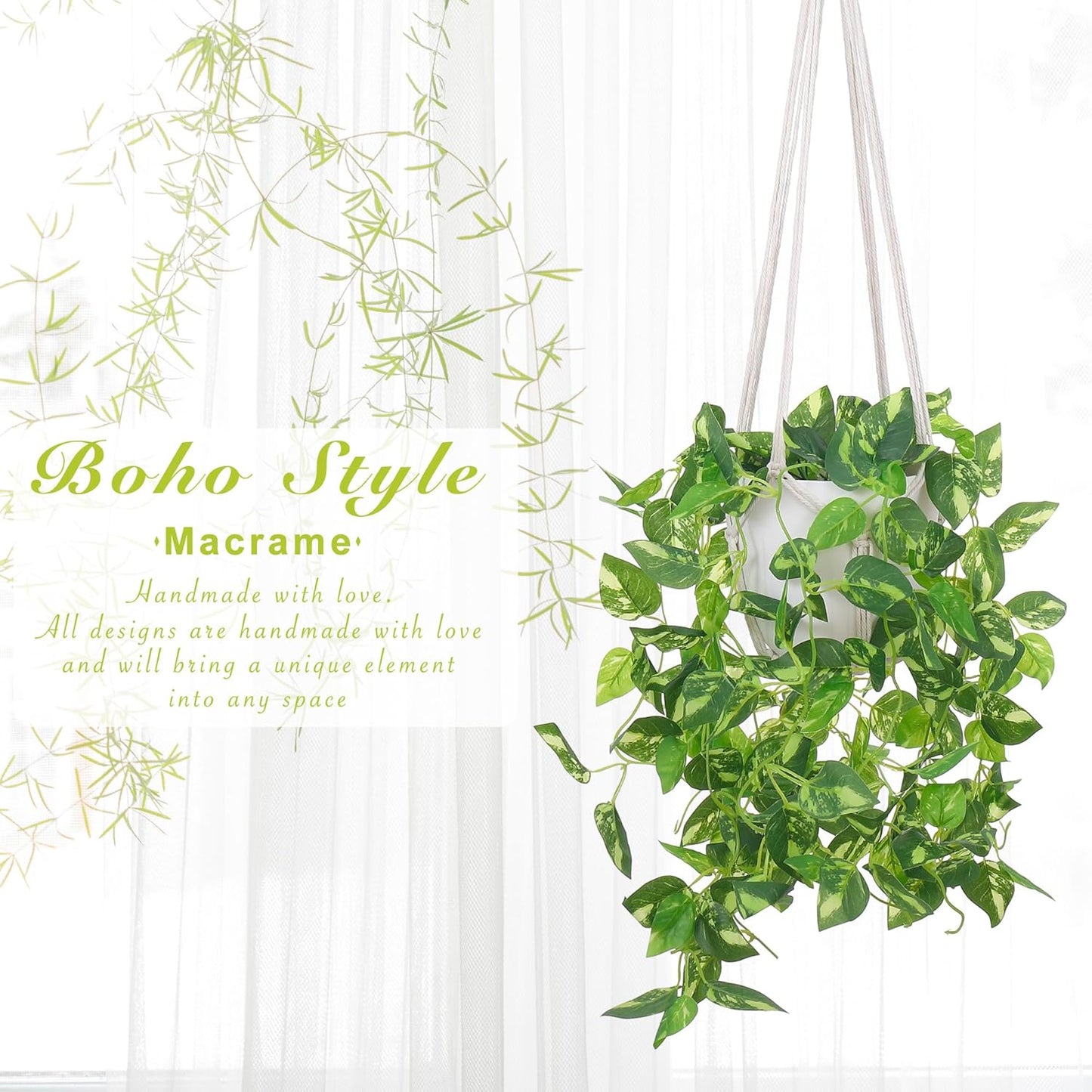 YIBOT 2 Pack 35" Macrame Plant Hanger Indoor Hanging Planter for Plants Holder with 2 Hooks,No Tassels for Indoor Outdoor Boho Home Decor, Ivory (POTS NOT Included)