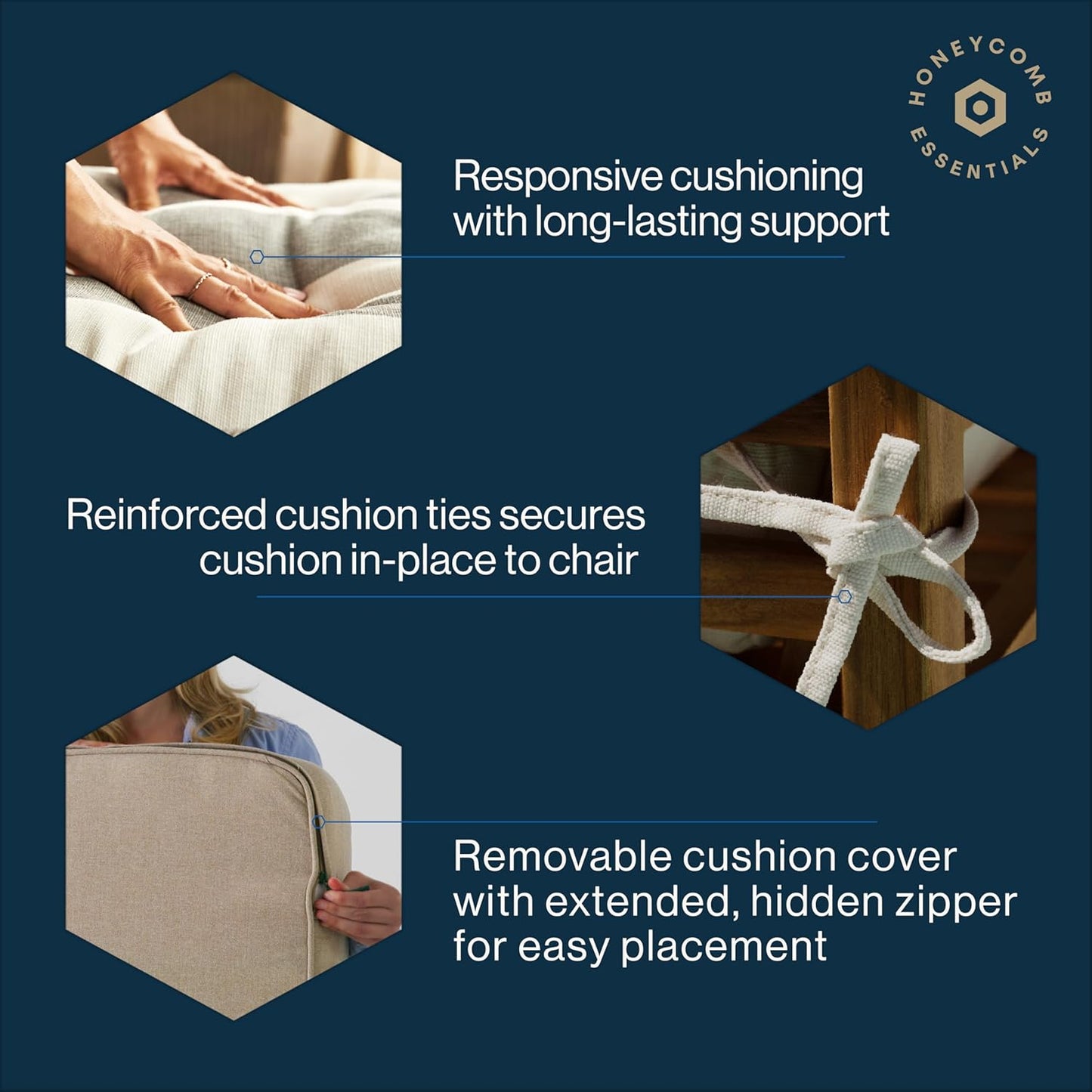 Honeycomb Outdoor Essentials Set of 2 Tufted Seat Pads, 19 x 18, Hampton Texture Neutral Dining Chair Cushions for Patio Furniture