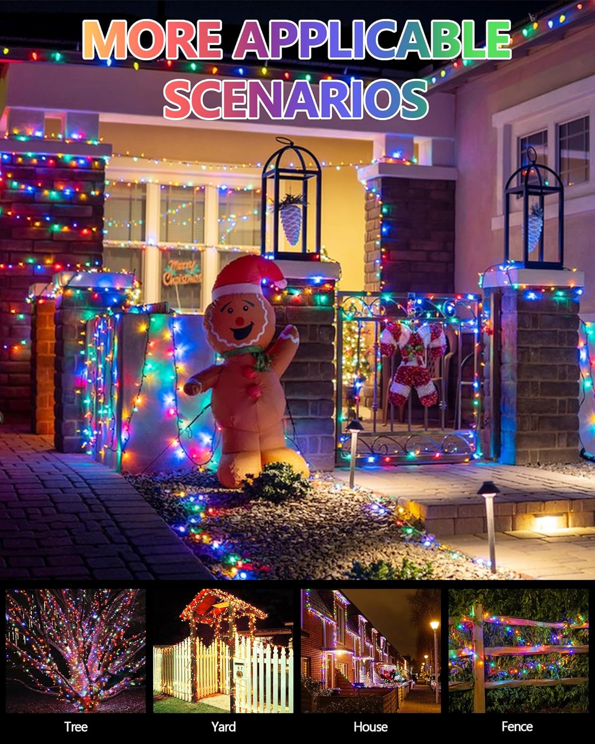 6 Pack Solar Christmas Lights Outdoor, 600 LED 198 FT Solar Powered String Lights Waterproof with Green Wire 8 Lighting Modes, Twinkle Light for Xmas Tree Party Yard Garden Decor, Multicolored