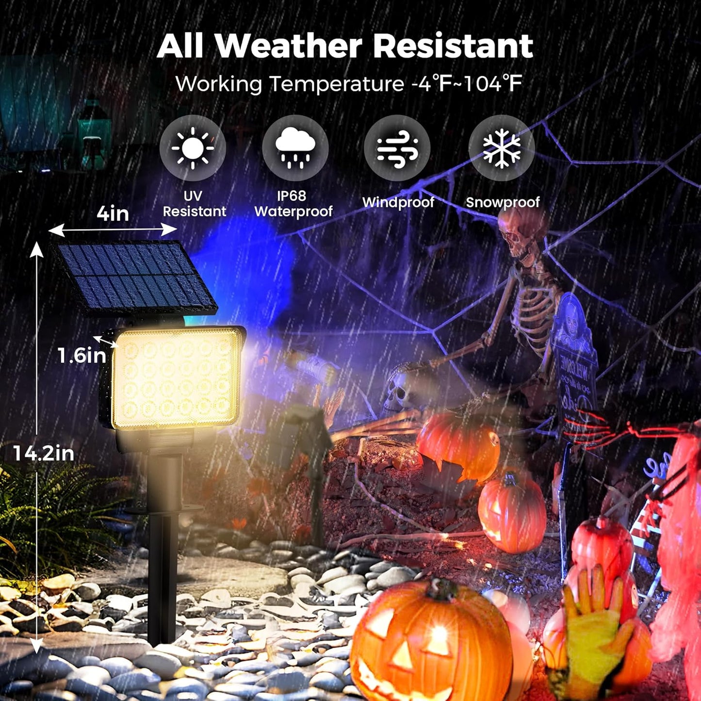 Solar Spot Lights Outdoor Waterproof for Flag, Tree, House, Garden, Yard, Landscape Spotlights for Accent Uplighting Halloween Christmas Decorations-1 Pack