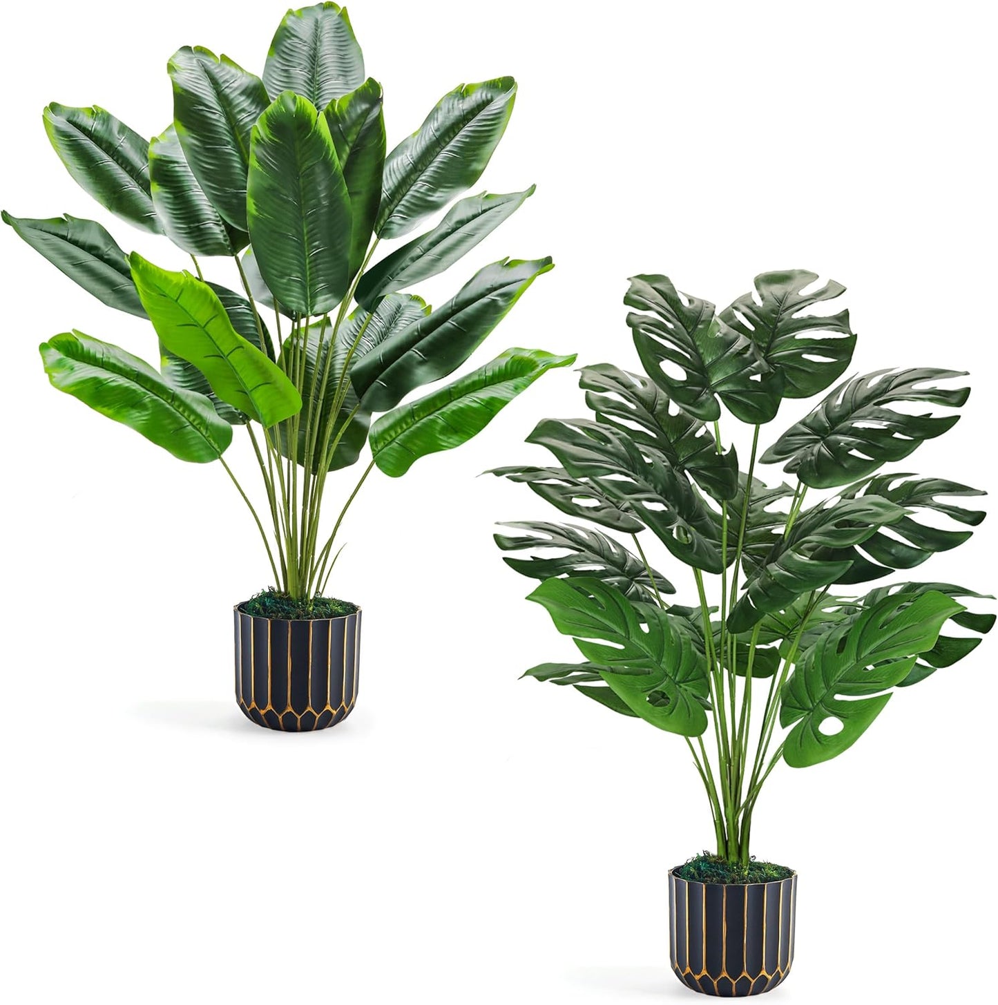 Der Rose 2 Pack 28" Tall Bird of Paradise Artificial Plants and Artificial Monstera Plants Tropical Fake Potted Banana Tree Faux Plants Indoor and Outdoor for Home Office Living Room Porch Decor