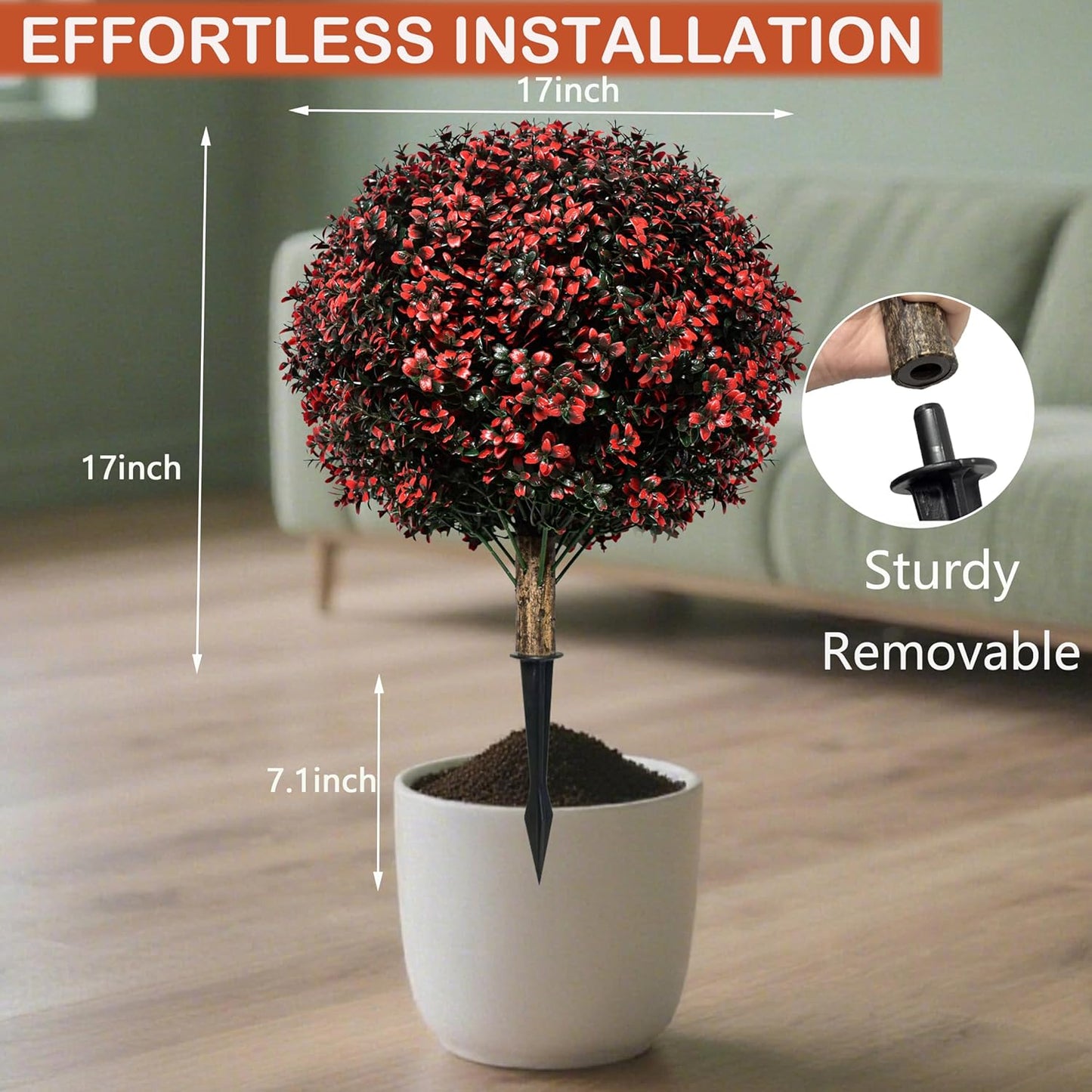 Fall Artificial Topiary Ball Boxwood Tree Outdoor with Spike,Set of 2 Large Faux Shrubs Bushes for Outdoor Planter,UV Resistant Autumn Fake Boxwood Plants for Potted Porch Indoor 24"