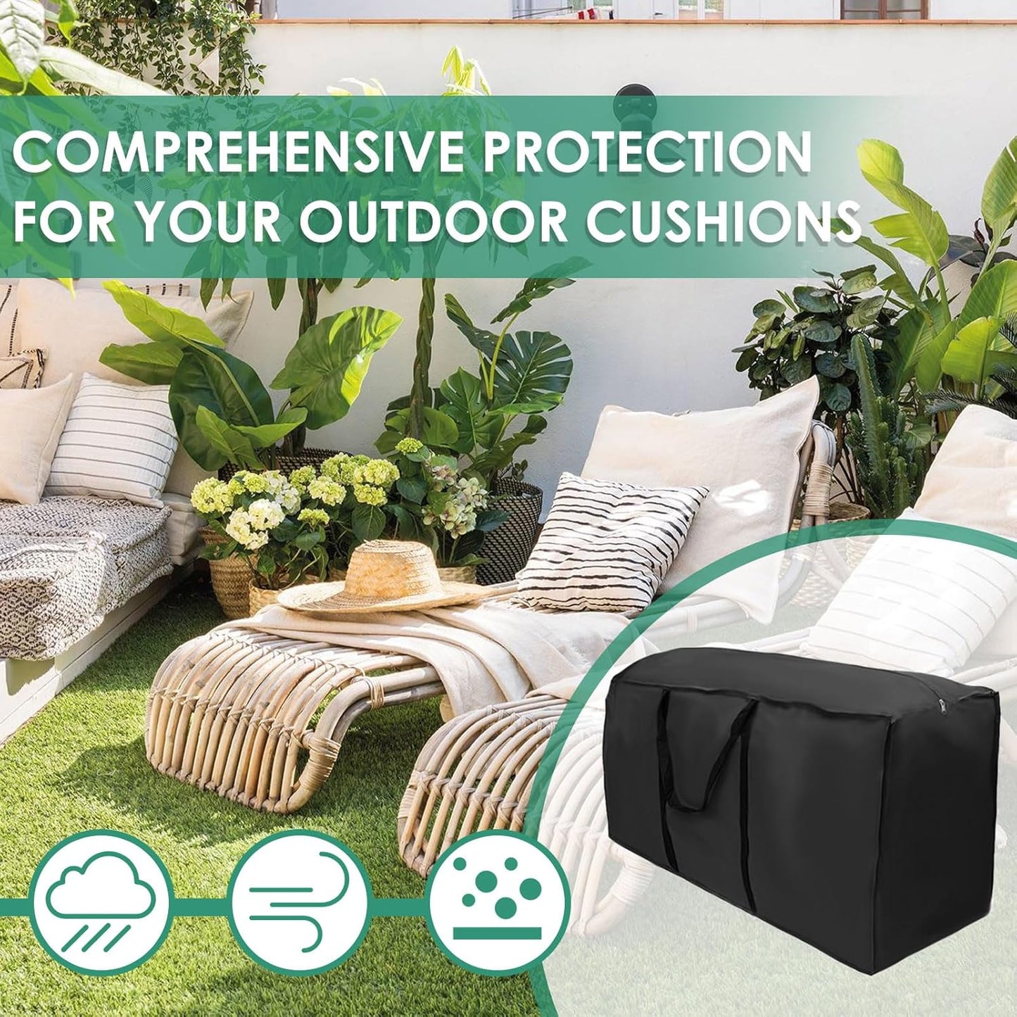 4 Pack Outdoor Cushion Storage Bag Large Storage Bags with Zipper 68" x 30" x 20" inch Waterproof Heavy Duty for Patio Cushion, Comforter, Pillow, Furniture, Toy, Christmas Tree Storage(4)