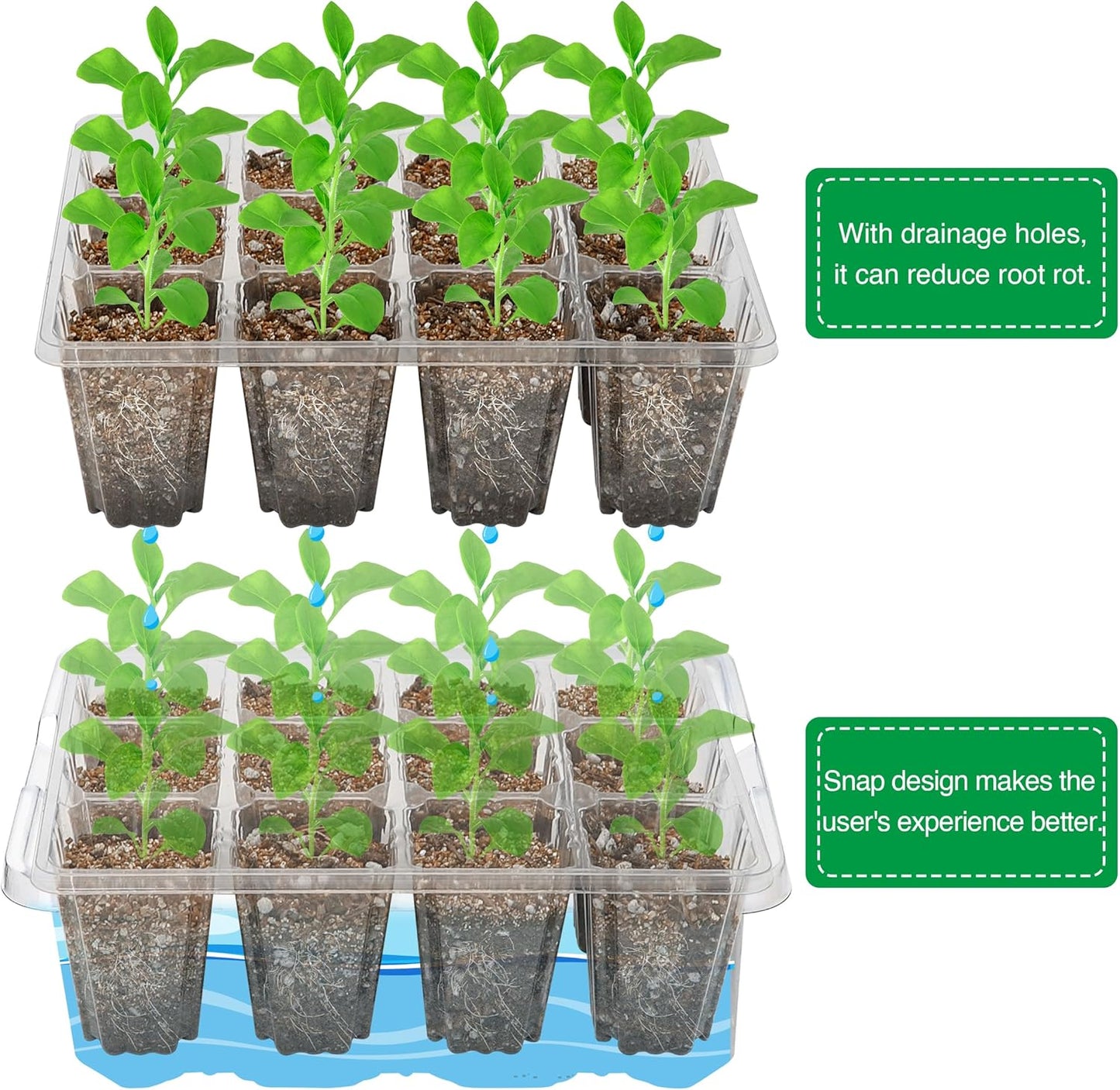 Bonviee 10 Packs Seed Starter Tray with Elevated Lid, 120 Cells Thicken Seed Starting Trays Kit with Adjustable Humidity Vent, Clear Cell Tray and Heightened Lids for Greenhouse & Gardens, Clear