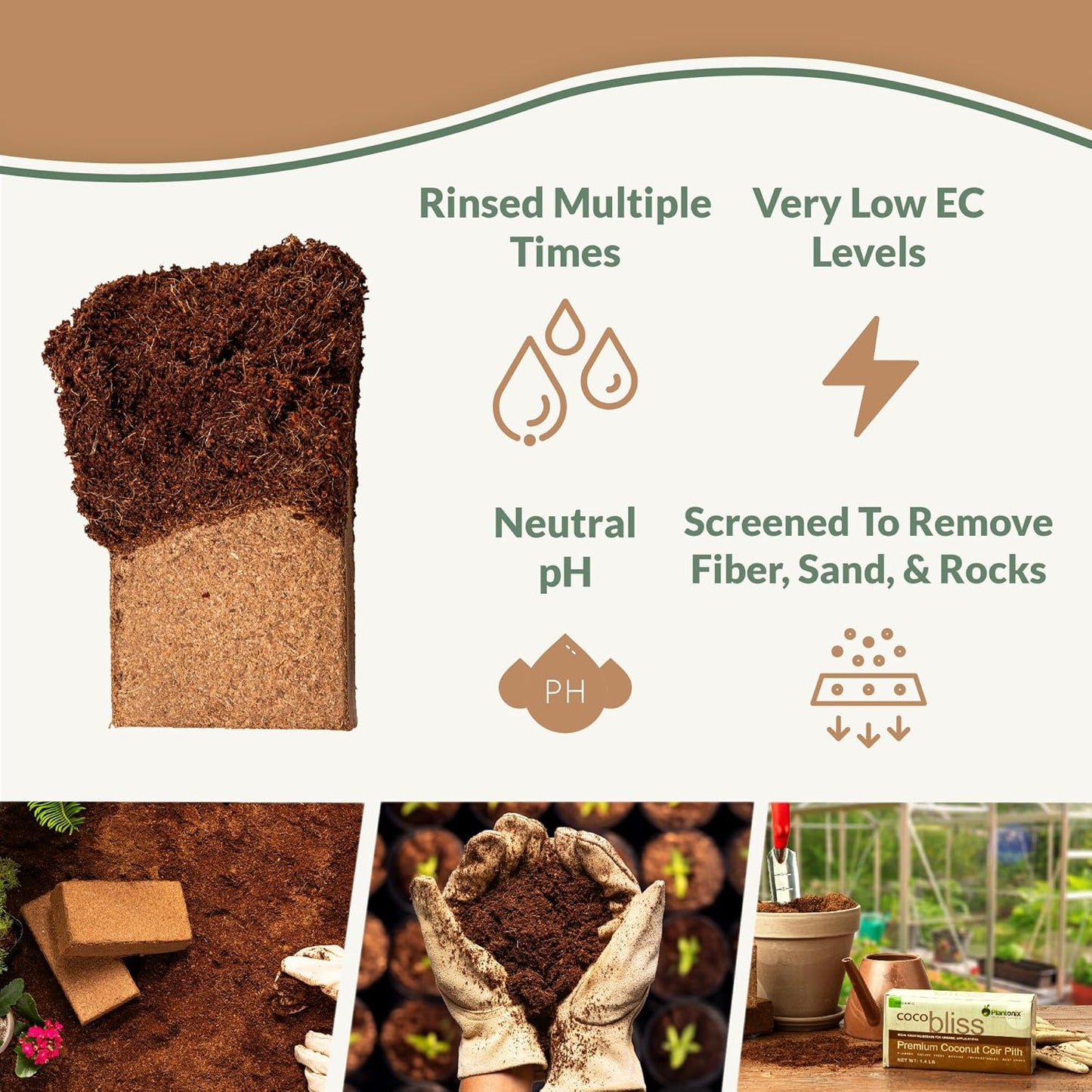 Worm Bliss (1 Qt) + Coco Coir Brick (650gms) + Char Bliss (1 Qt) - Organic Coco Coir for Plants - Worm Castings & Biochar for Plants - Organic Fertilizer & Soil Amendment Bundle - Potting Soil Mix