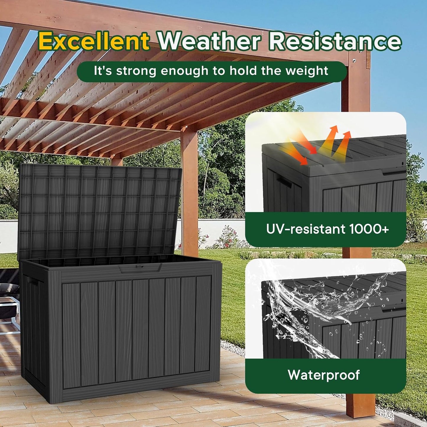 46 Gallon Outdoor Deck Box,Storage Lockable Waterproof Patio Furniture,Garden Tools,Cushions,Pool Accessories Outside Storage Resin Box(Black)