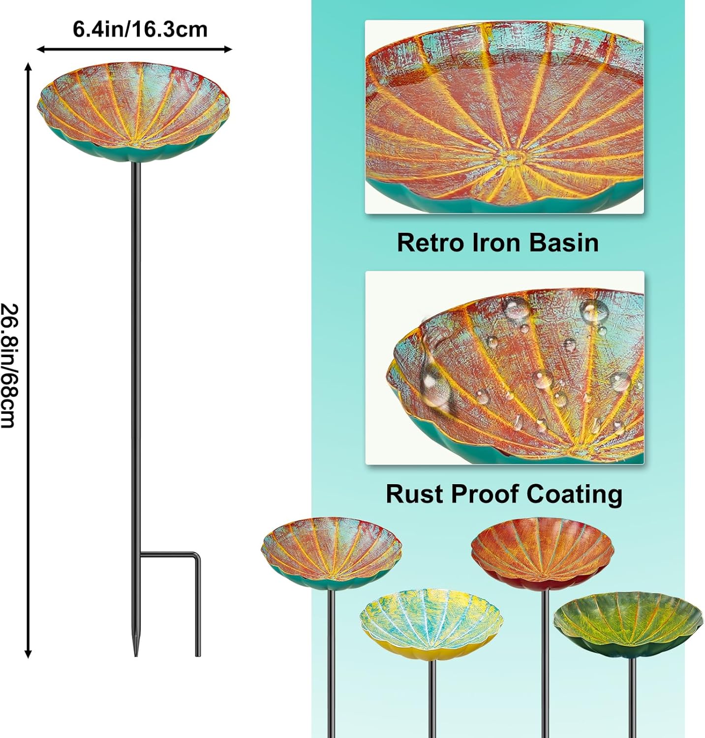 Metal Flower Bird Bath for Outside, Small Hummingbird Bath Bowl Detachable Birdfeeder Bowl Garden Decor for Outdoor Yard Lawn (4PCS-Flowers)