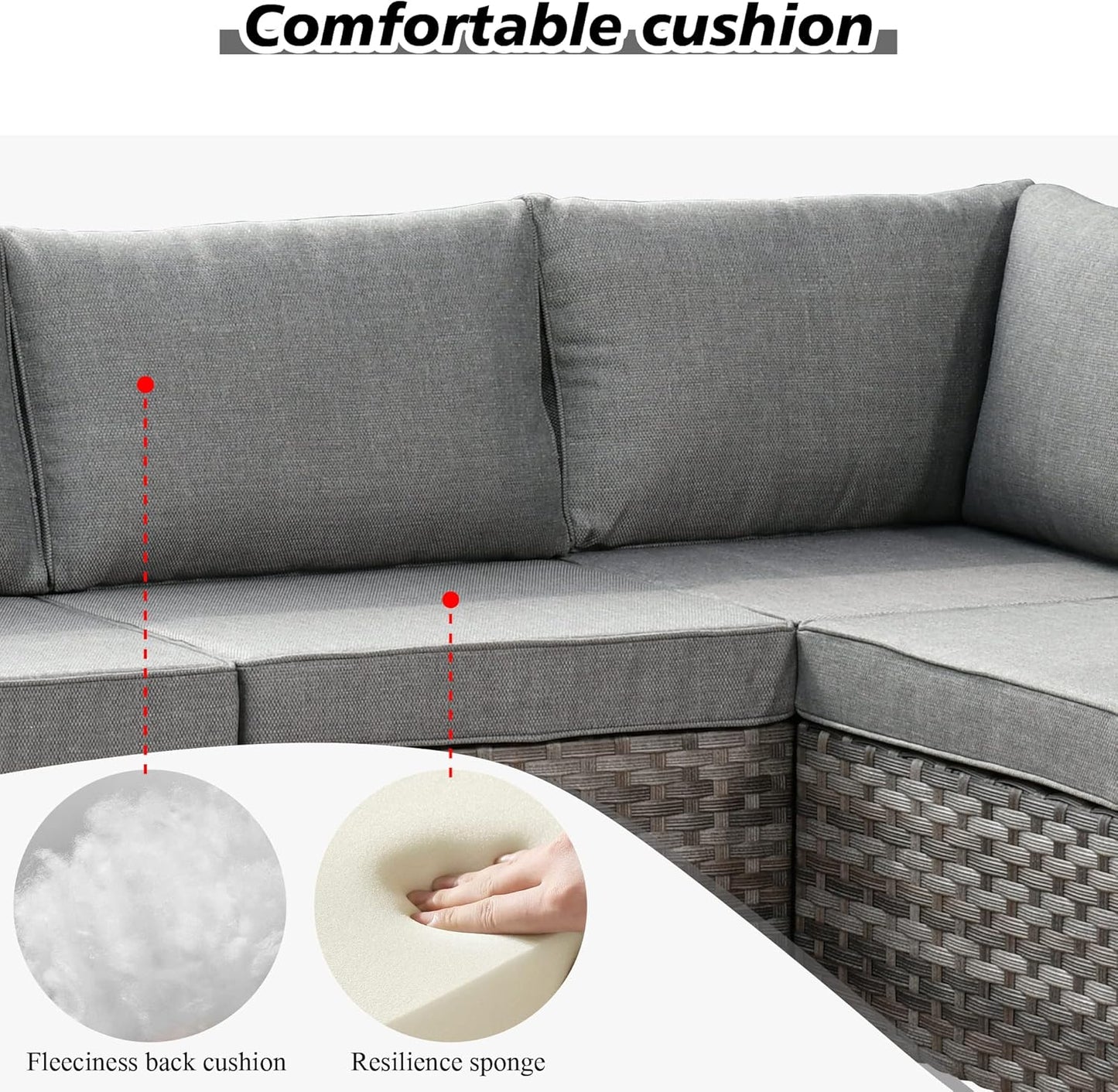 HOOOWOOO Modular Patio Outdoor Sectional Furniture Set,6 Piece Wicker Conversation Sofa Set,Out Door Couch Set with Wide Arm for Outside All Weather(Dark Grey)