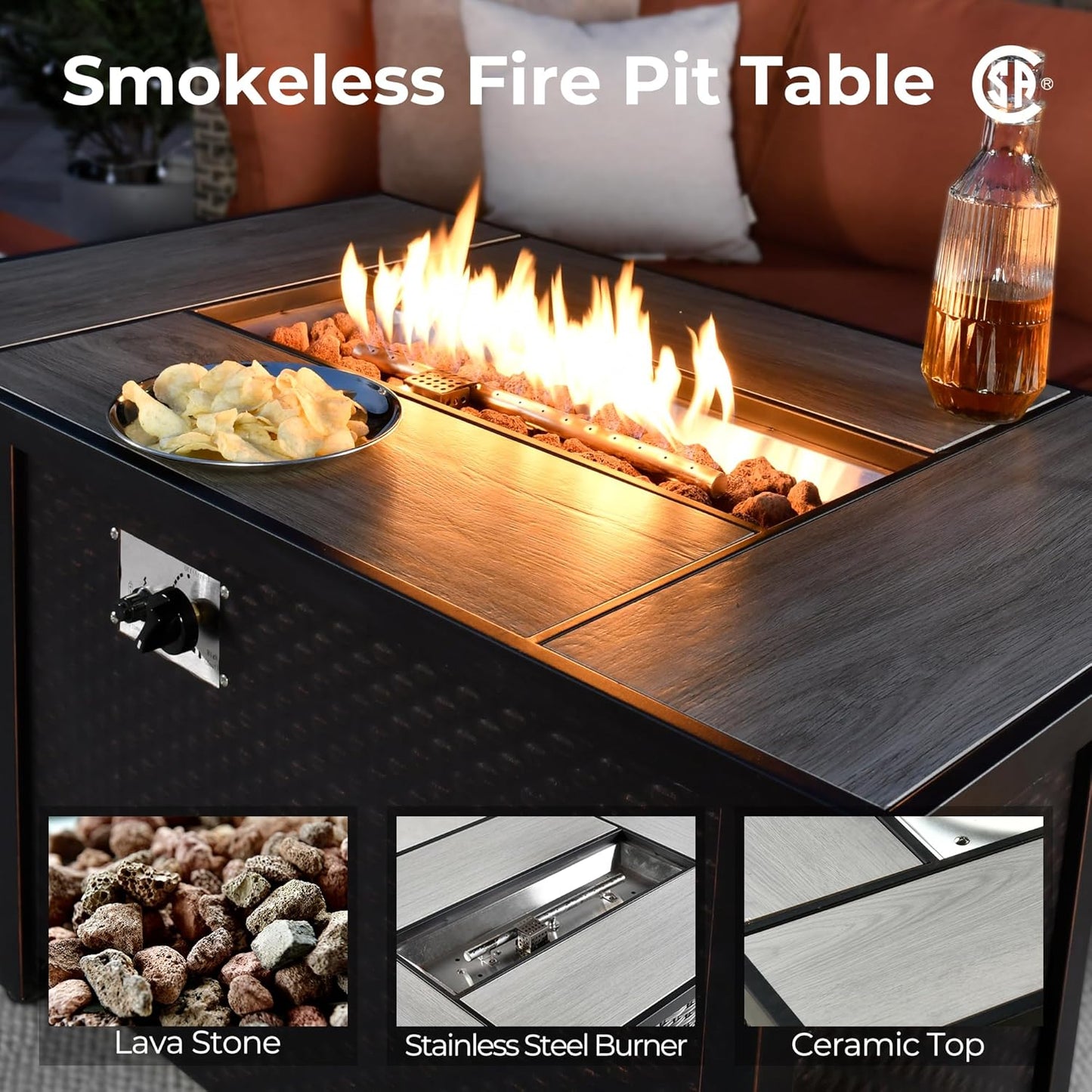 HOOOWOOO Outdoor Sectional Patio Furniture Set with Fire Pit Table,10 Pieces Wicker Conversation Sets L Shaped Couch,Extra Deep Out Door Sofa Outside Furniture with Swivel Chairs,Navy Blue