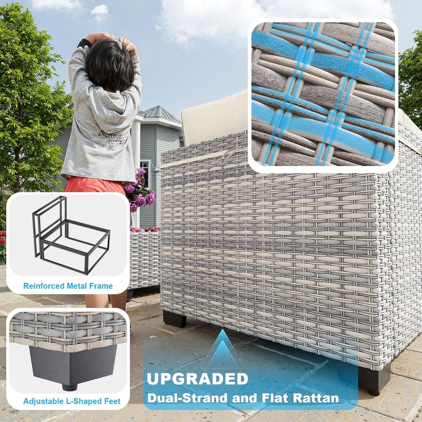 10-Piece Patio Furniture Set, Outdoor Patio Furniture with Swivel Chairs Set, Thick Cushions, Modular Patio Sofa, Dual-Strand Wicker Rattan, Rust-Resistant Frame, Ivory