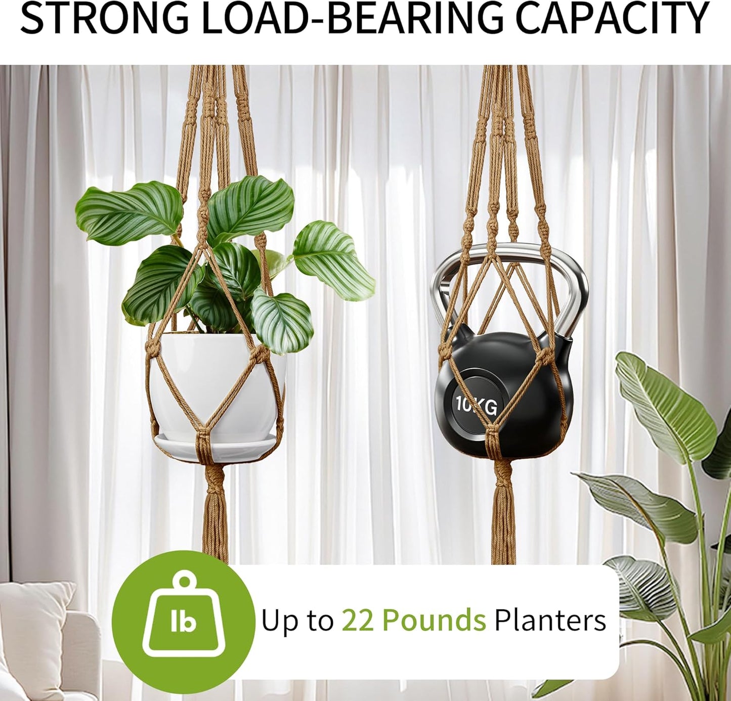 Macrame Plant Hanger, 34"/41"/46" 3 Sizes, Hanging Planters for Indoor Outdoor Plants, Flower Pot Holder with Wood Beads & Tassels for Boho Home Decor, 3 Pack, Brown