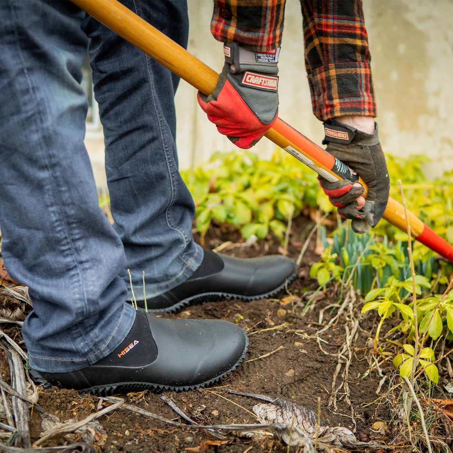 HISEA Unisex Waterproof Garden Shoes, Men's Rubber Rain Boots Women's Ankle Rain Shoes Neoprene Camp Booties Outdoor Slip-On Footwear for Gardening, Farming, Camping, Car Wash, Lawn Care and Yard Work