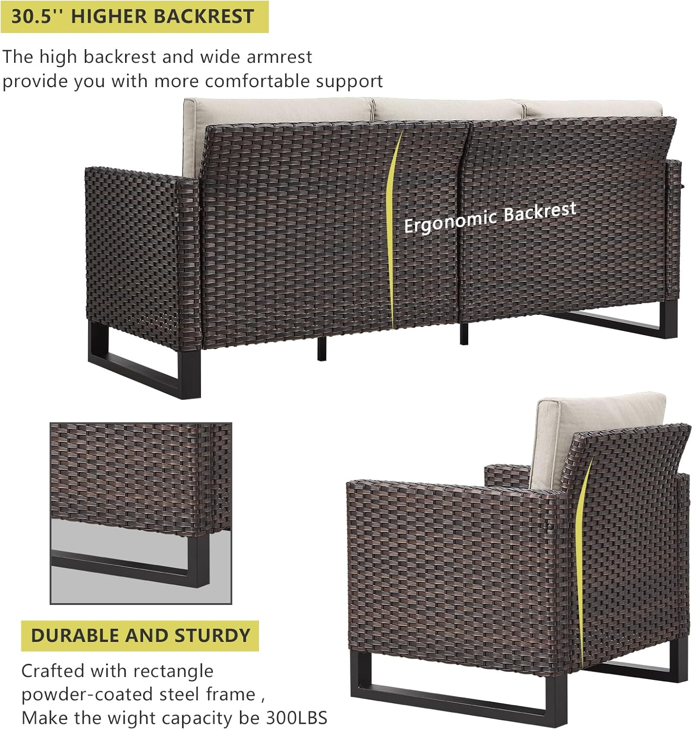 HUMMUH 10 Piece Patio Furniture Set PE Wicker 12-Seater Outdoor Sectional Sofa Set with Patio Swivel Chairs Dinning Table Ottomans for Porch,Garden,Backyard,Deck(Brown/Beige)