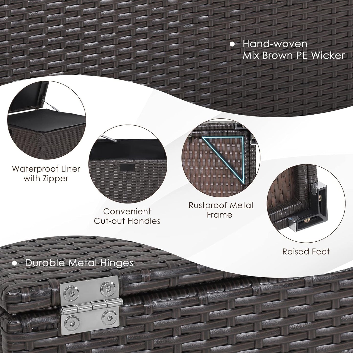 RELAX4LIFE Outdoor Storage Box 72-Gallon - Outside Wicker Storage Bin with Waterproof Zippered Liner, Gas Strut, Package Delivery Boxes for Outside, Accessories, Garden Tools Storage Deck Box