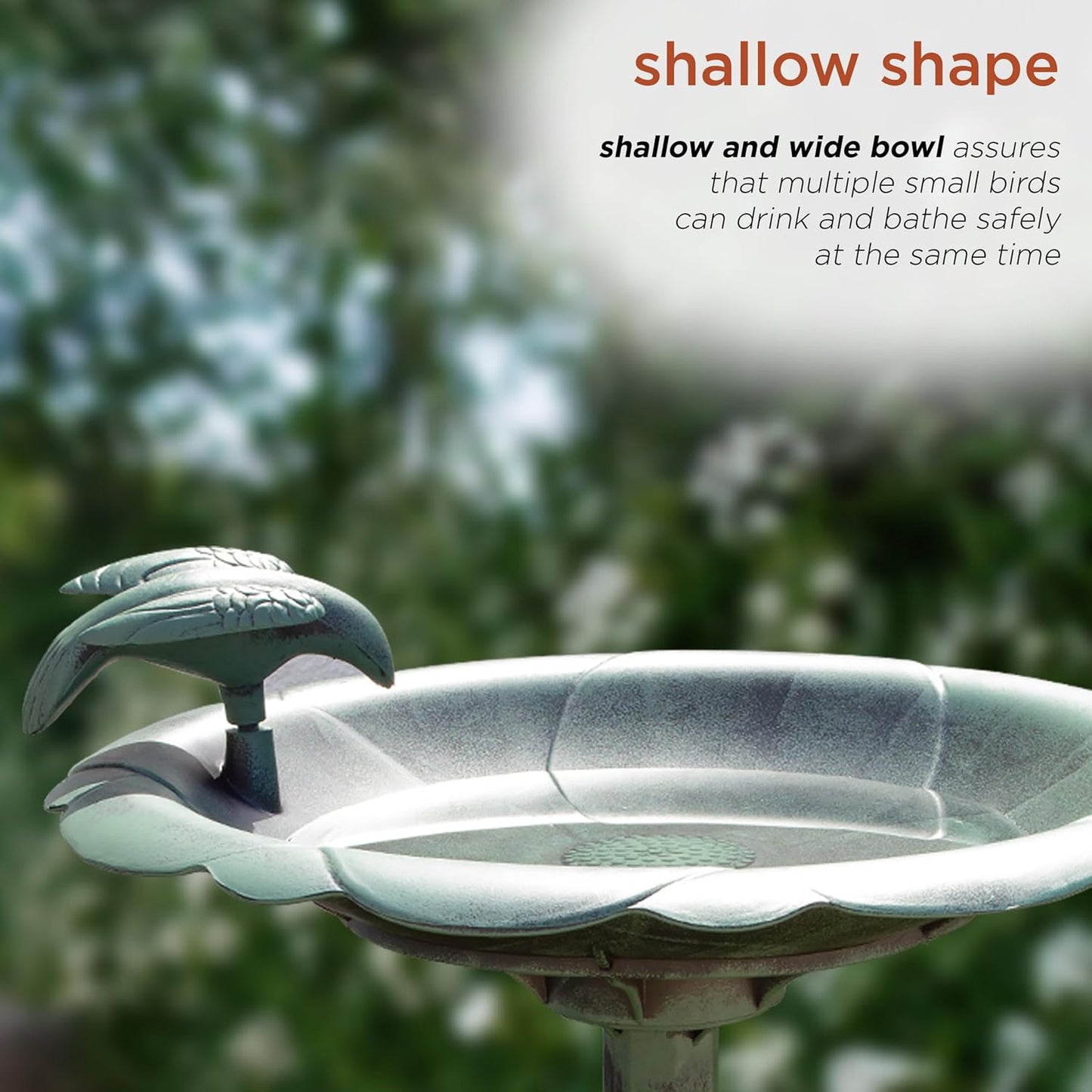 Alpine Corporation TEC114 31" Tall Outdoor Antique Flower Birdbath with Bird Decoration Yard Statue, Durable Polypropylene Construction for Patio, Deck, or Yard