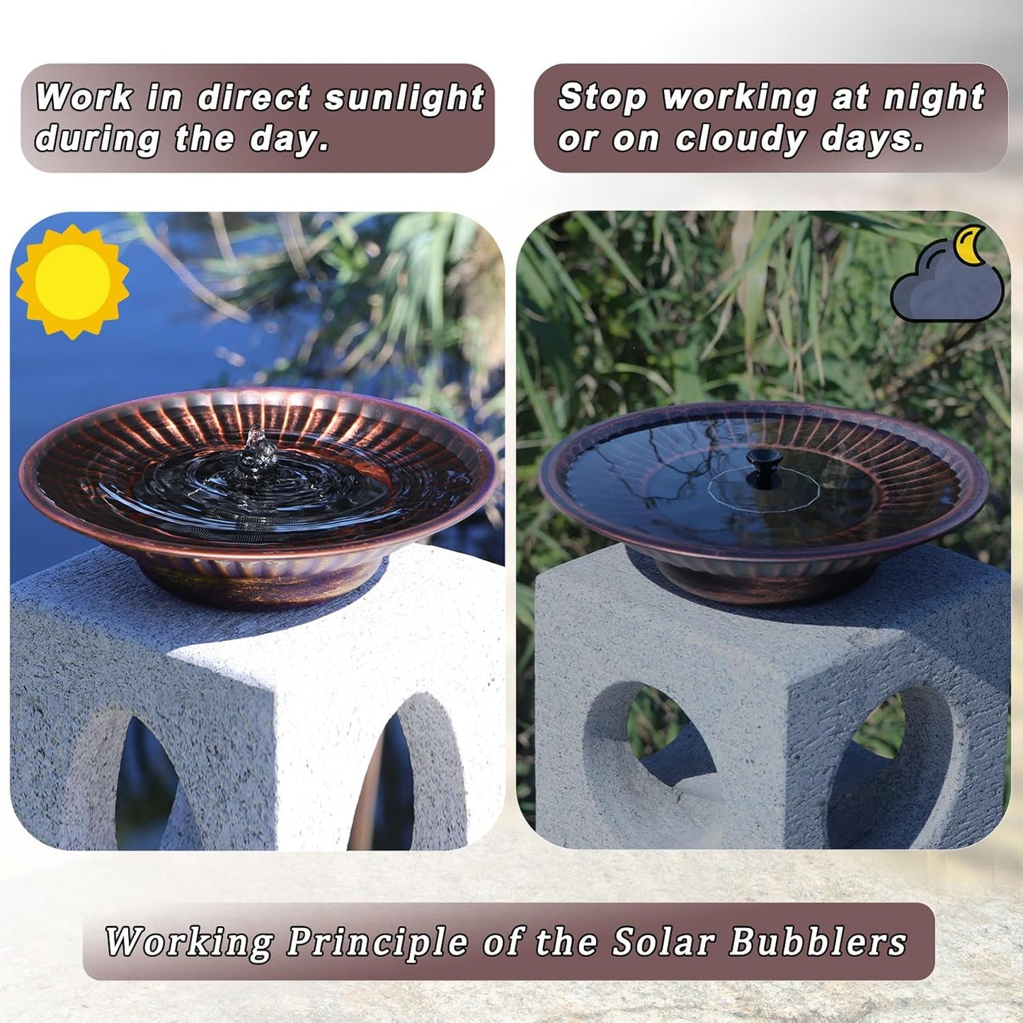 12.3" Solar Fountain Bird Bath for Outside, Metal Solar Bird Bath Fountains, Bird Bath Bubbler for Garden Patio Decor (Copper)