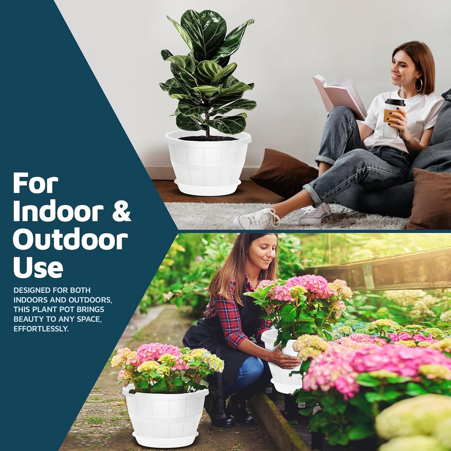 10-Inch Whiskey Barrel Planters Outdoor Pack of 25 - Durable Plastic Plant Pots for Indoor & Outdoor Use with Drainage & Saucer, Lightweight Rustic Barrel Planters for Flowers, Herbs & Small Plants