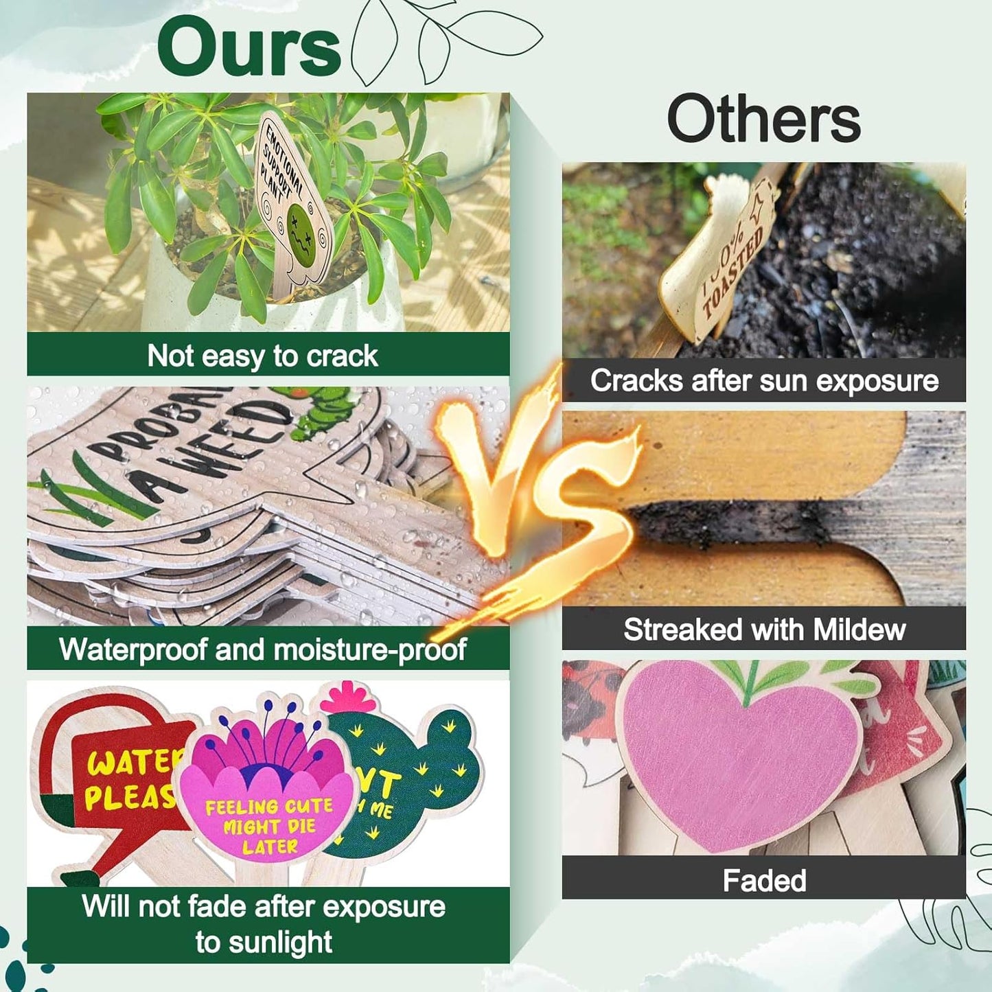 Funny Plant Labels - 15 Pack Garden Markers for Succulent Flowers, Greenery, Seedling Plants - Waterproof, Outdoor/Indoor Patio Tags, Garden Stakes