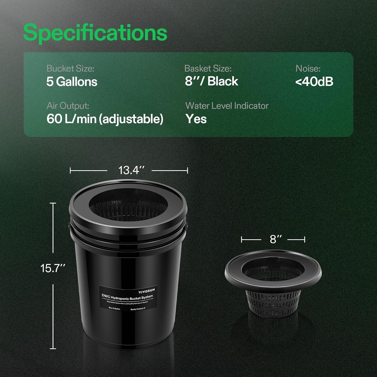 VIVOSUN DWC Hydroponics Grow System with Top Drip Kit, 5-Gallon Deep Water Culture, Recirculating Drip Garden System with Multi-Purpose Air Hose, Air Pump, and Air Stone (8 Buckets + Top Drip Kit)