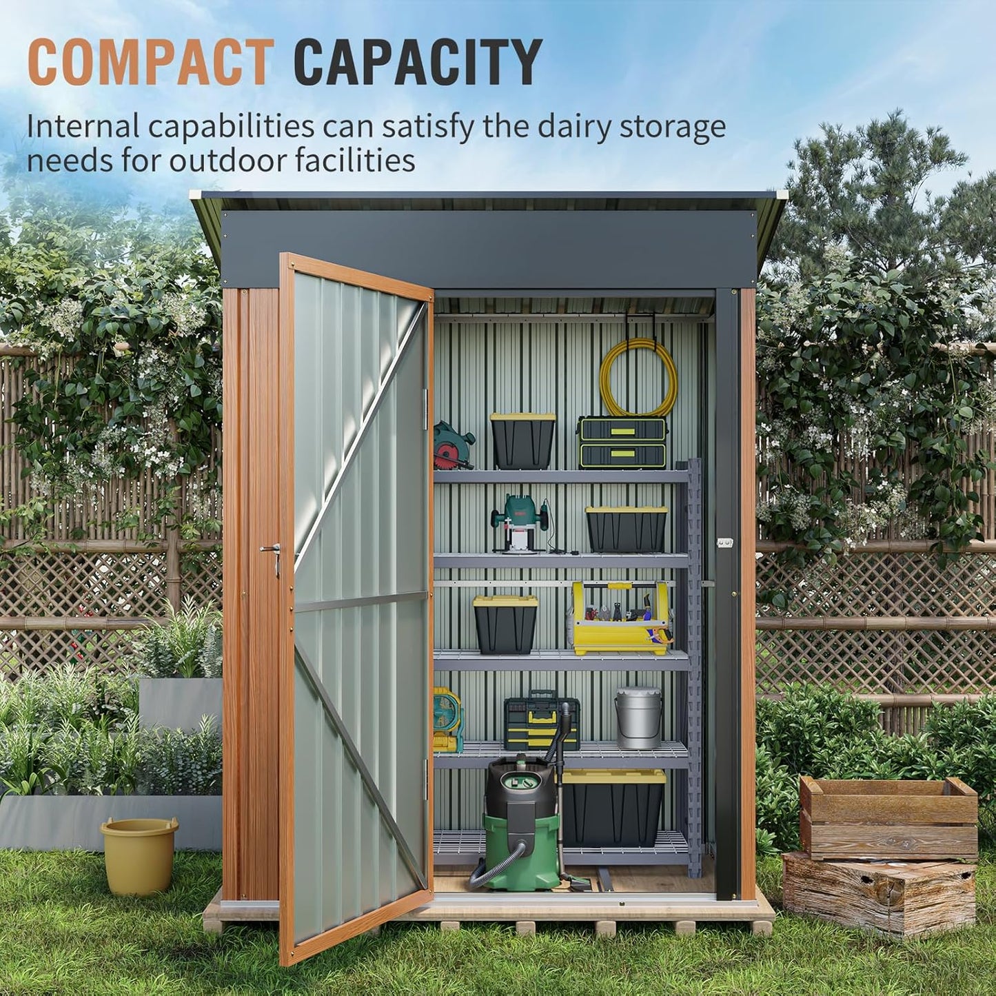 5x3 Ft Storage Shed, Outdoor Metal Shed with Lock, Small Lean to Shed, Compact Vertical Outside Bike Tiny House for Garden, Backyard, Patio, Tool