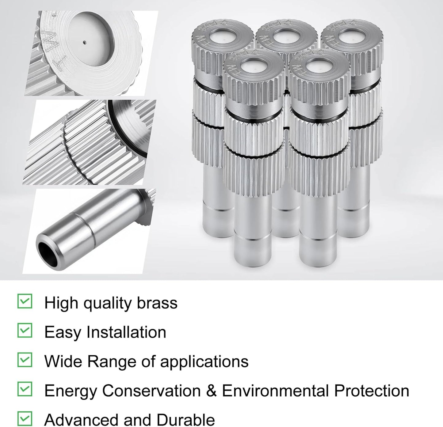 Mornajina 30 Pcs Brass Misting Nozzles Mister Replacement Nozzles with Filter Mesh & 1/4" Water Misting Nozzle Tees Kit, 0.012"/0.3mm Orifice Misting System Heads Sprayer for Outdoor Cooling System