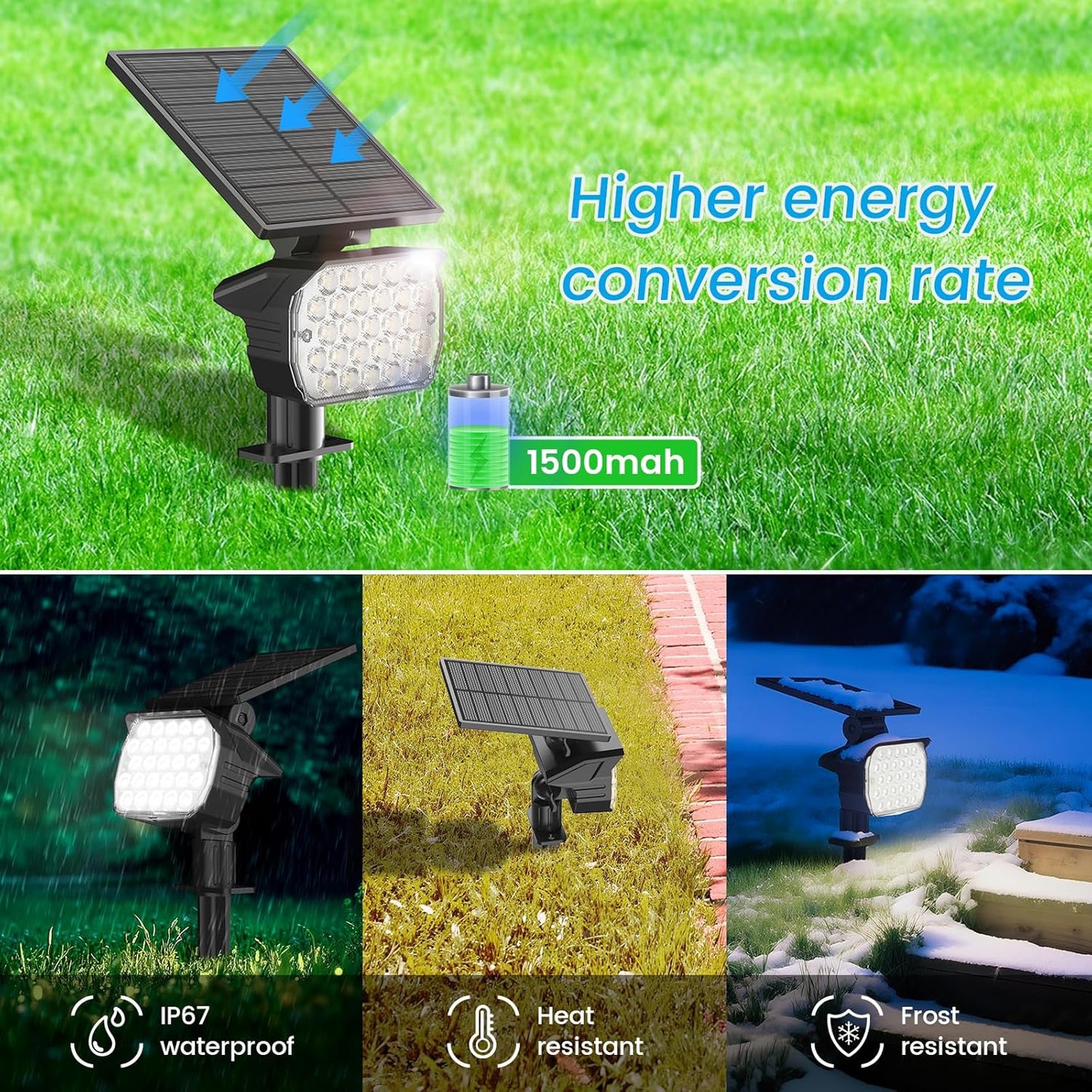 VOLISUN Solar Spotlight Outdoor, IP67 Waterproof Solar Landscape Spot Lights，Uplights for Yard Garden Pathway - 2 Pack (Cool White) 27 LED 3 Lighting Modes