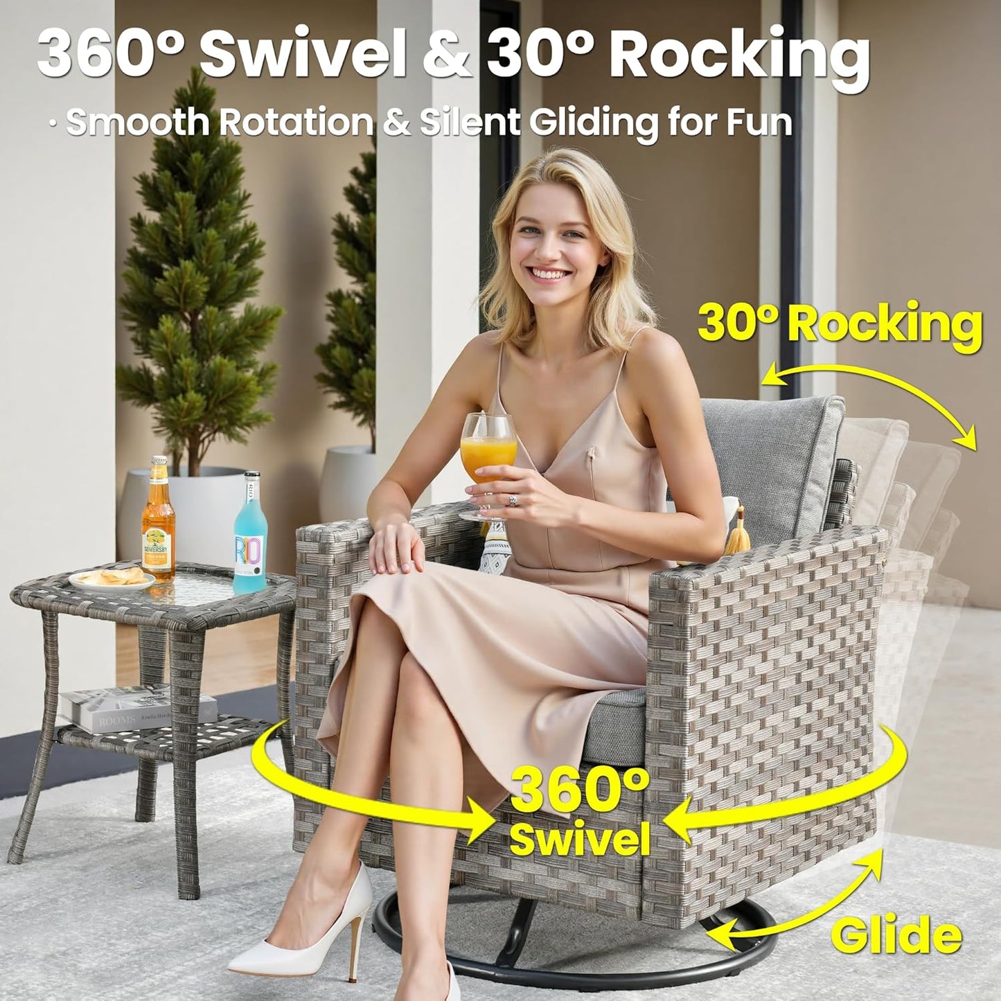 ovios 8 Pieces Patio Furniture Set, Outdoor Wicker Sectional Sofa with Swivel Chair Coffee Table, Modern Modular Deep Seat Rattan Couch Conversation Sets, Black