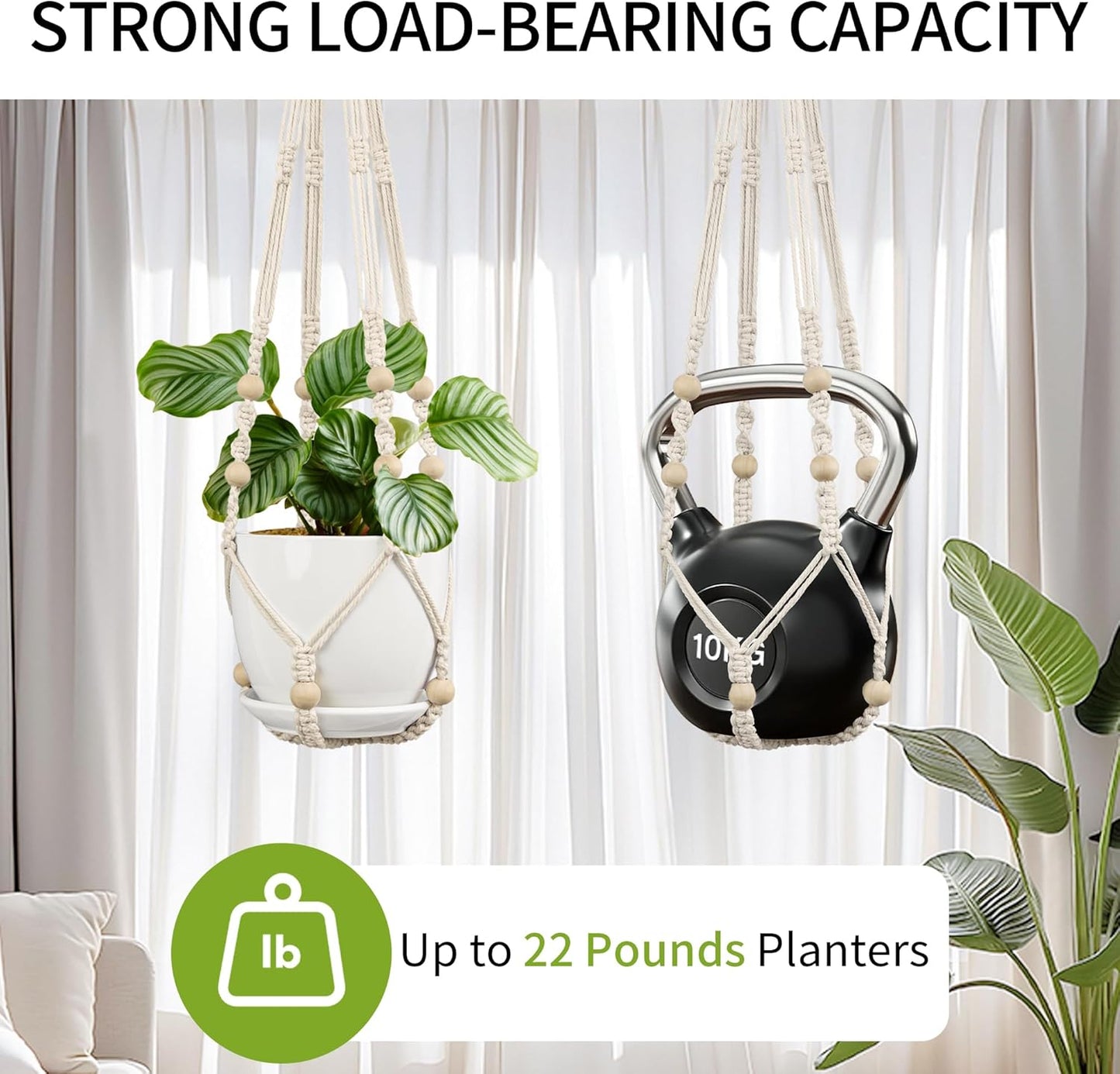 3 Pack Macrame Plant Hanger - 43"/35"/29" Different Sizes, Hanging Planter Basket Flower Pot Holder for Indoor Outdoor, with Wood Beads, Boho Home Decor, Ivory (POTS NOT Included)