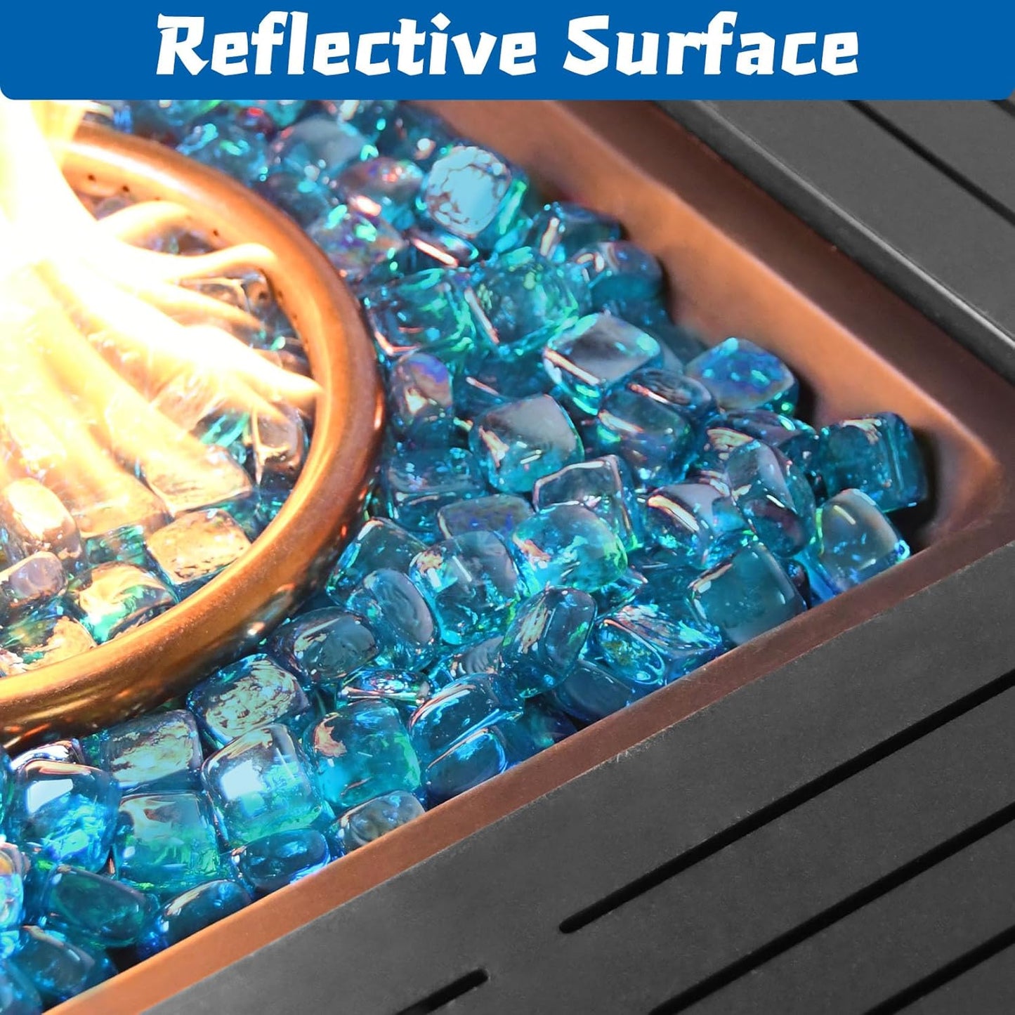 Fire Glass Cube, Fire Pit Rock Square for Indoor or Outdoor, Gas or Propane Firepit or Fireplace, Heat Resistant, No Poping or Breaking, Tempered Glass Bead, Caribbean Blue, 20lb