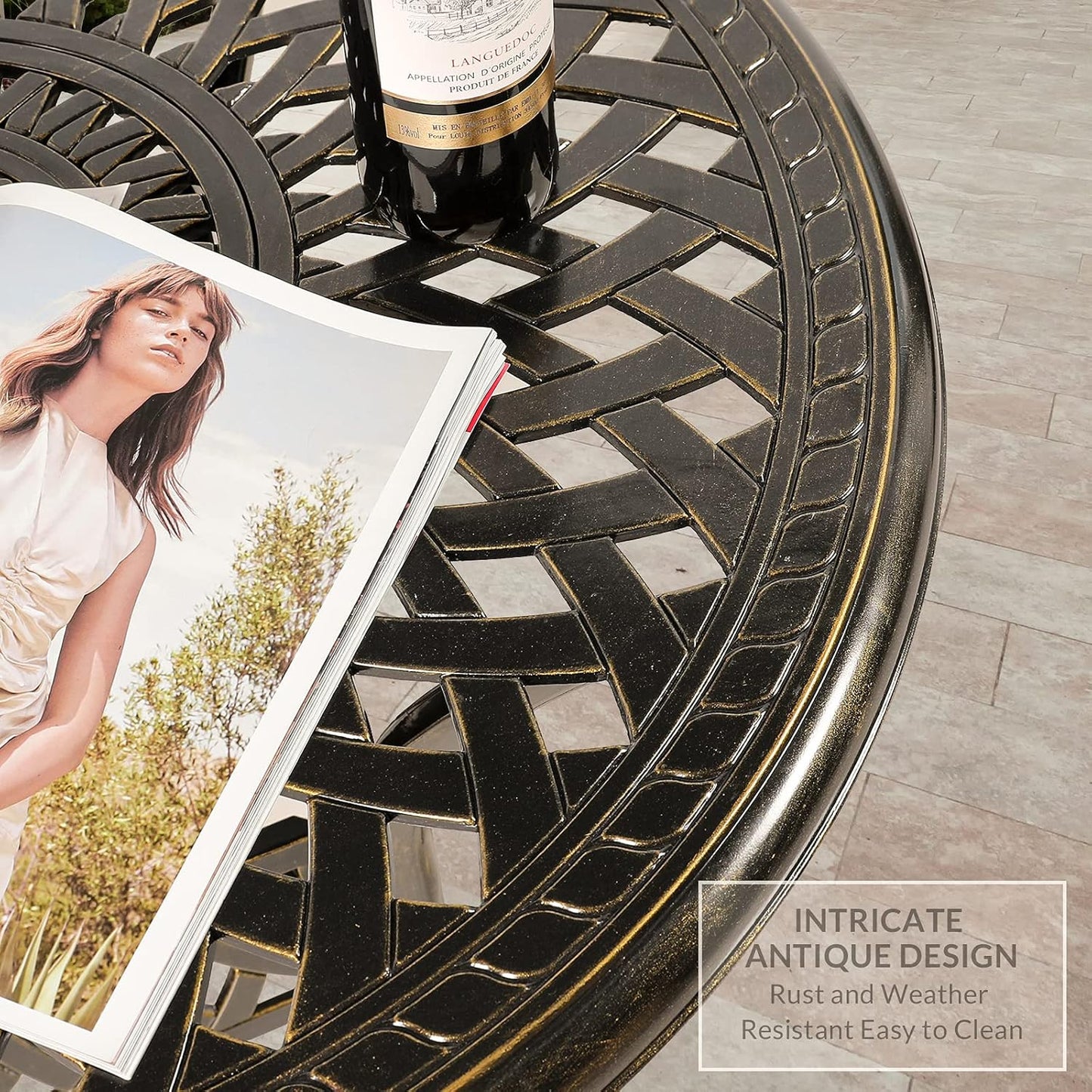 VIVIJASON 3-Piece Patio Bistro Set, All-Weather Cast Aluminum Outdoor Furniture Dining Set, Include 2 Chairs and 31" Round Table w/Umbrella Hole for Balcony, Lawn, Garden, Backyard, Antique Bronze