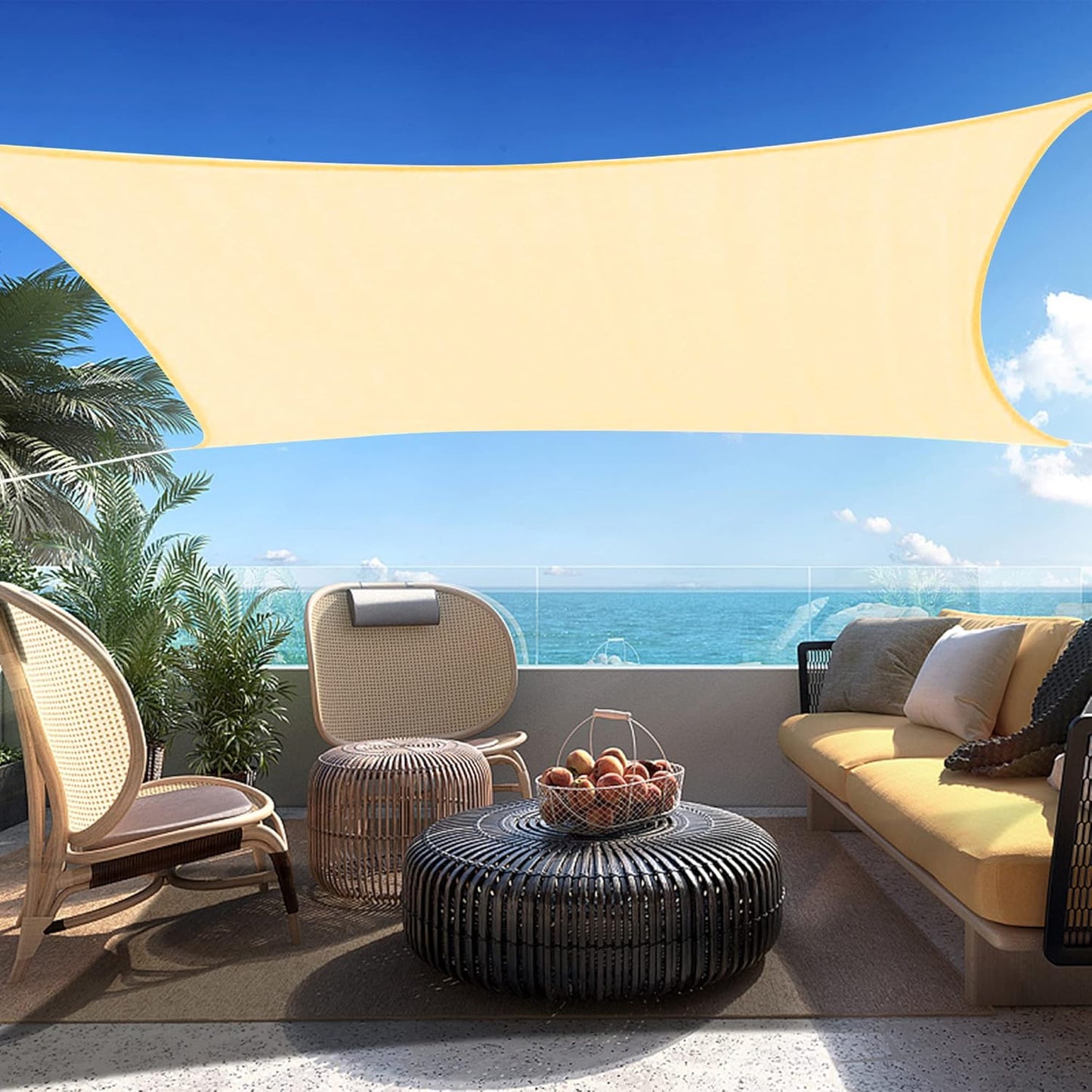 10' x 17' Beige Rectangle Sun Shade Sail SSP1212 Canopy Durable Fabric UV Block Awning,We Make Custom Orders