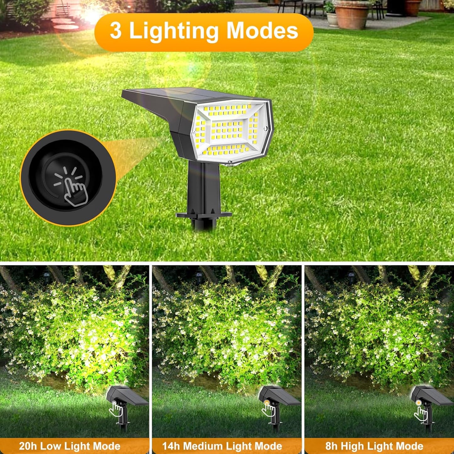 Fabrito 72 LEDs Solar Spot Lights Outdoor Waterproof, 3 Modes Landscape Spotlights, Dusk to Dawn Solar Powered Flood Wall Lights for Outside, Solar Garden Lights for Yard Porch 6 Pack (Cool White)