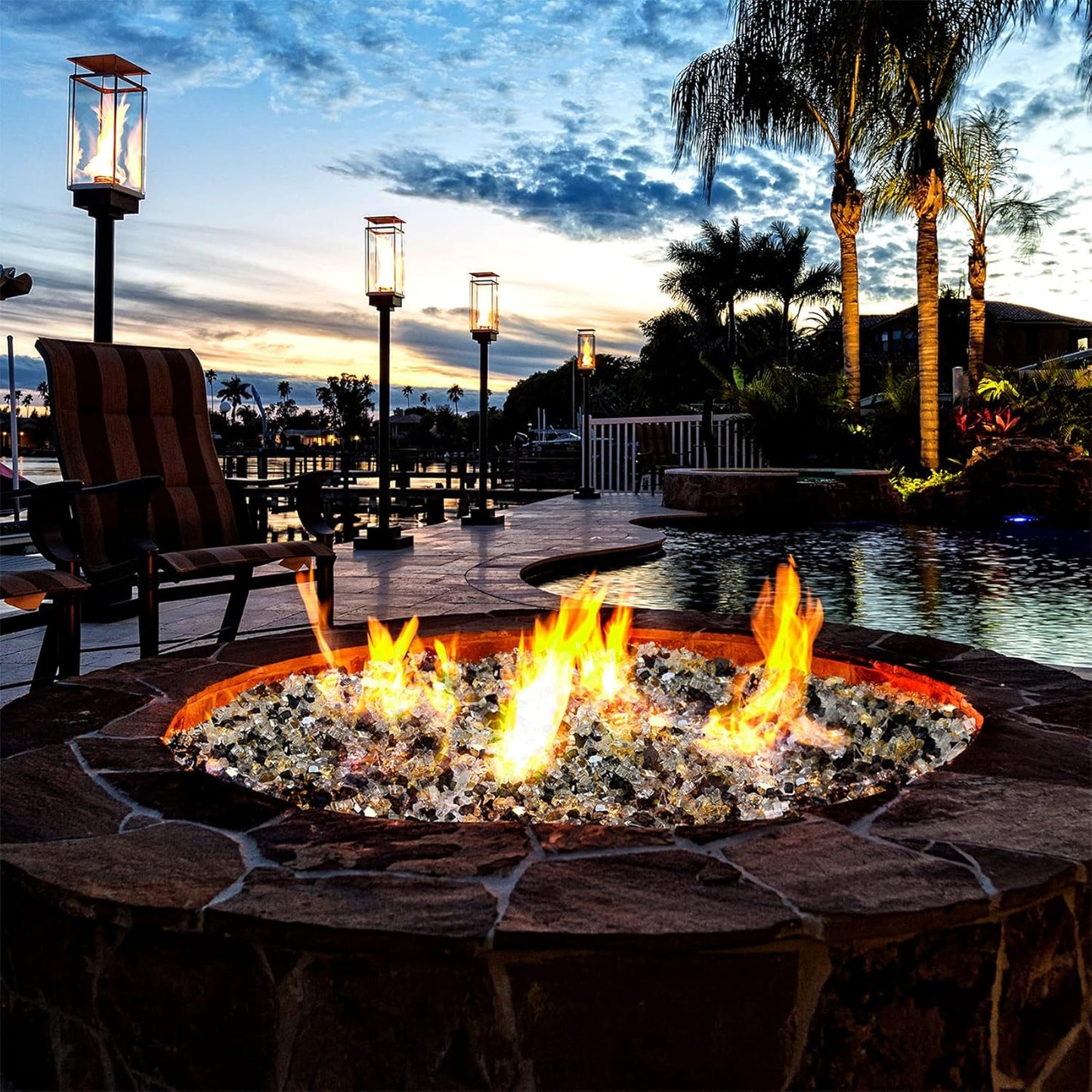 Mr. Fireglass 10 Pounds Reflective Fire Glass for Fire Pit Fireplace and Landscaping, 1/4 Inch Blended High Luster Fireglass Rocks for Outdoor and Indoor Use Gold+Onyx Black+Platinum