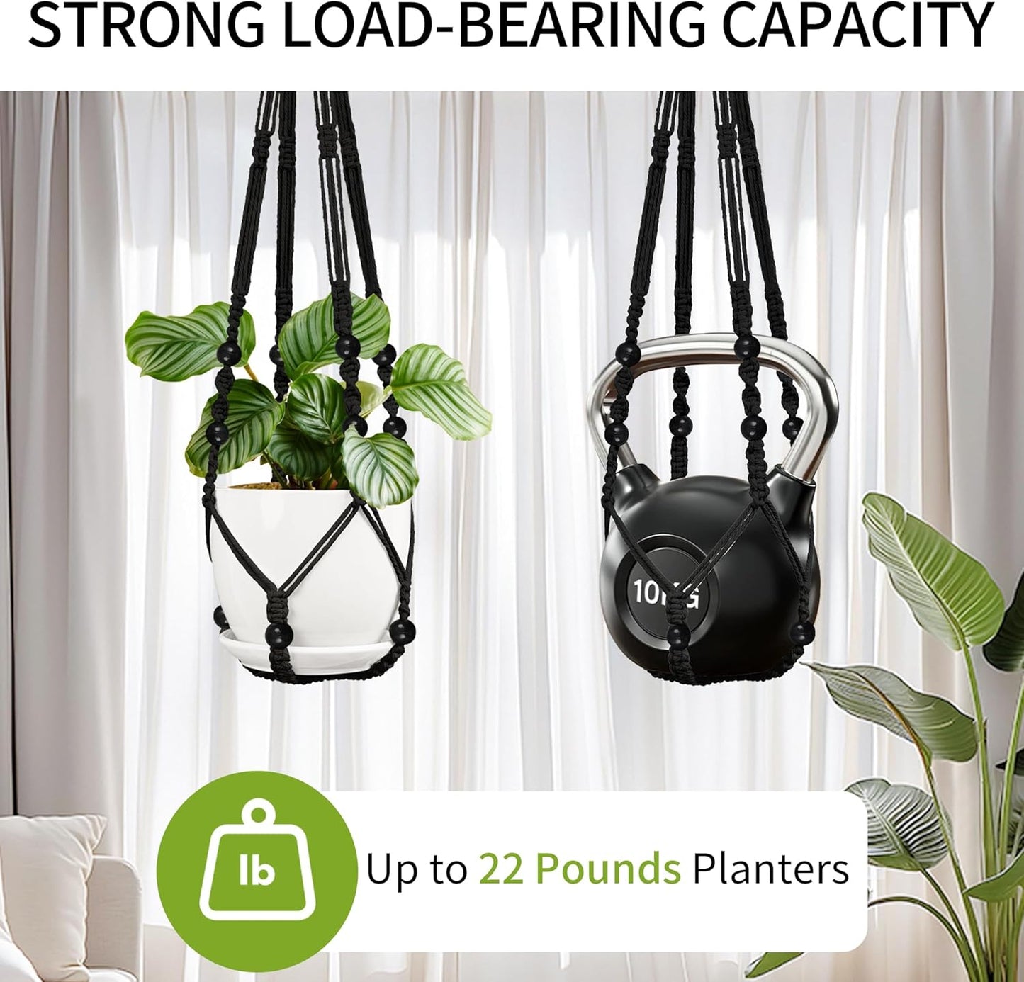 3 Pack Macrame Plant Hanger - 43"/35"/29" Different Sizes, Hanging Planter Basket Flower Pot Holder for Indoor Outdoor, with Wood Beads, Boho Home Decor, Black (POTS NOT Included)