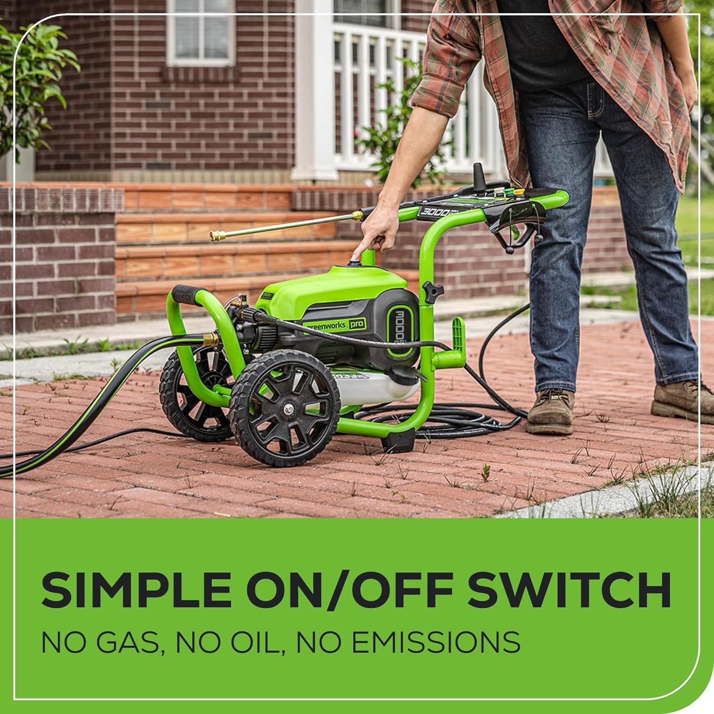 Greenworks 3000 PSI Pressure Washer (2.0 GPM Max) with Foam Cannon – Easily Remove Dirt and Grime on Siding, Fences, Patios,