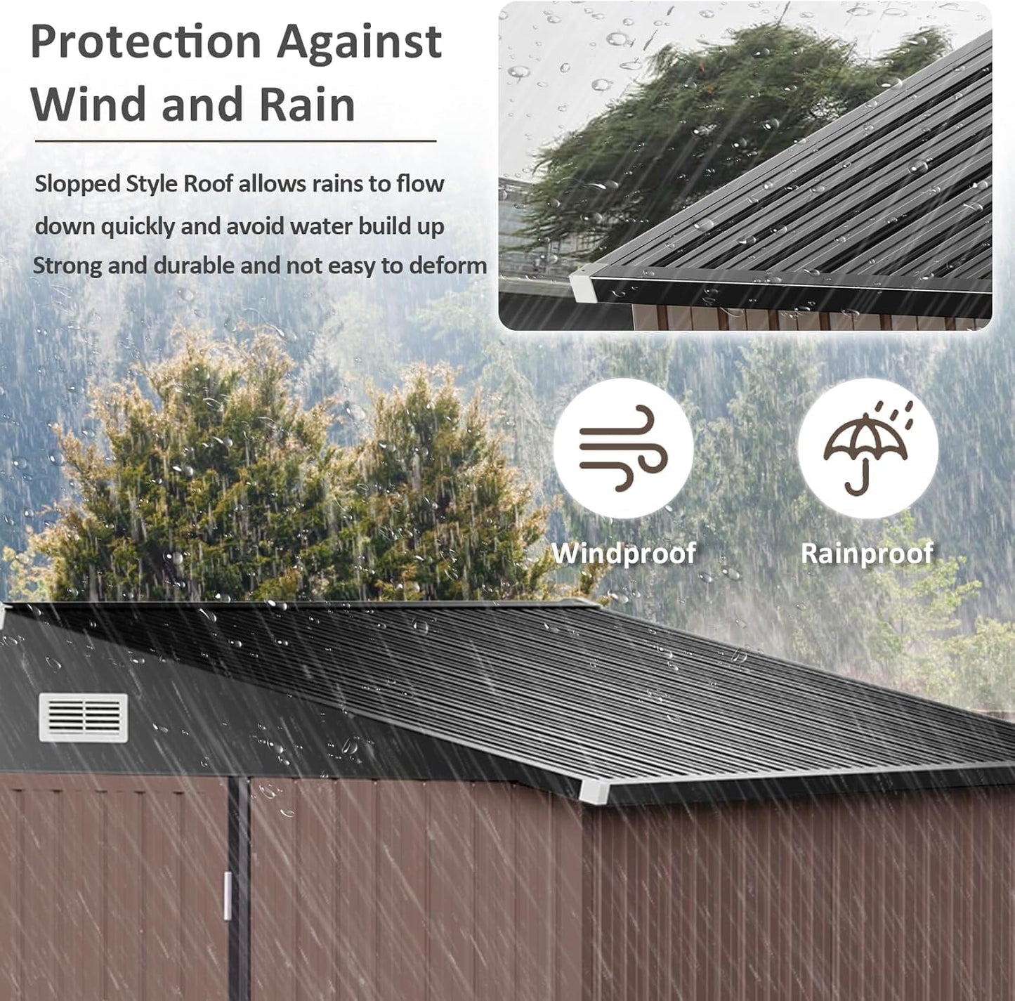 Aoxun 9.4x7.3x6.5 FT Outdoor Storage Shed, Garbage Can, Outdoor Metal Shed for Tool, Garden, Bike, Placed in Patio, Garden Brown Base Included