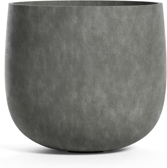 Mondo Large Planter – Grey Stone Finish – Fiberglass Indoor/Outdoor and Weather-Resistant Round Planter (39.4" D x 40" H Exterior, 37.8" D x 39.4" H Interior)