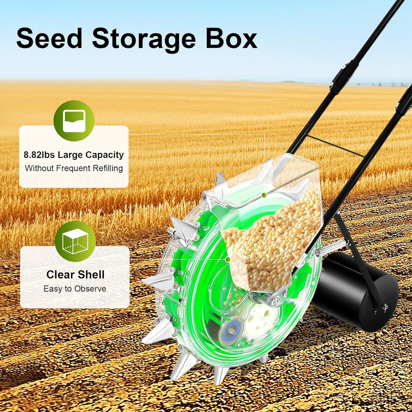 Manual Seeder,Garden Hand-Push Seeding Machine Walk-Behind Row Crop Planter Roller Seeding Hand Push Seeder for Soy Peanut Corn Cotton Soybean (12 Nozzles)