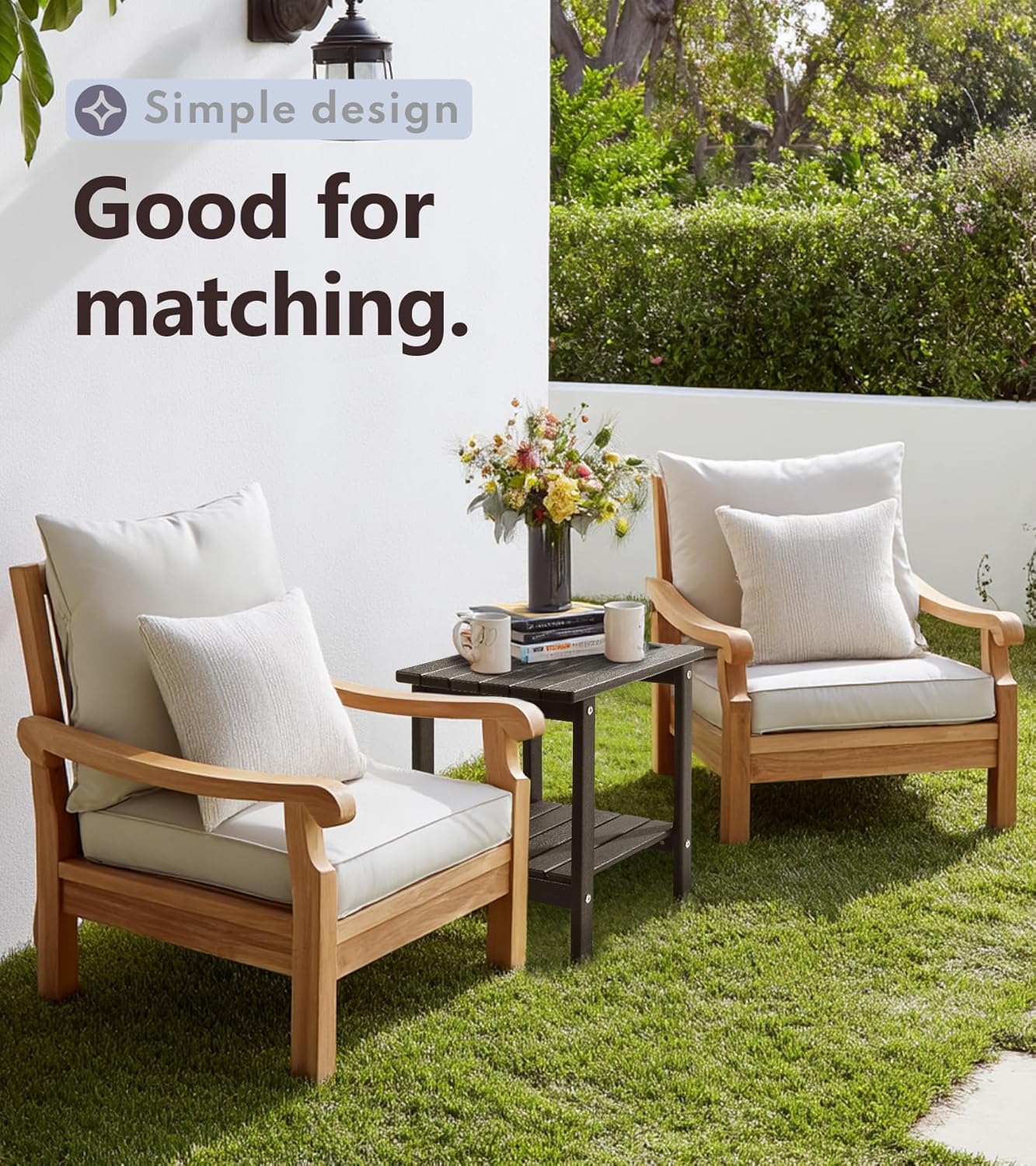 PASAMIC 2-Tier Adirondack Square Side Table, 17" HDPE Outdoor Side Tables, Weather Resistant End Table for Patio, Backyard, Pool, Indoor Companion, Beach, Easy Maintenance (Brown)