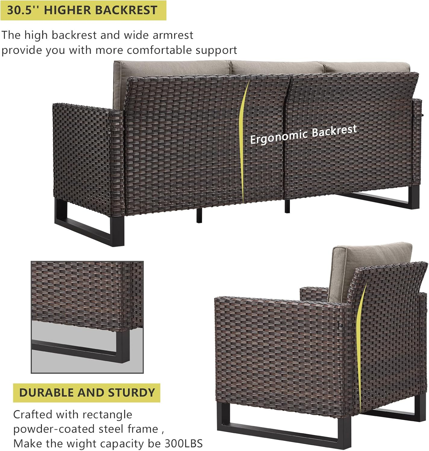 HUMMUH 9 Piece Patio Furniture Set PE Wicker Outdoor Sectional Sofa and Patio Swivel Chairs Outdoor Chairs Storage Box Ottomans for Porch,Garden,Backyard,Deck(Brown/Grey)